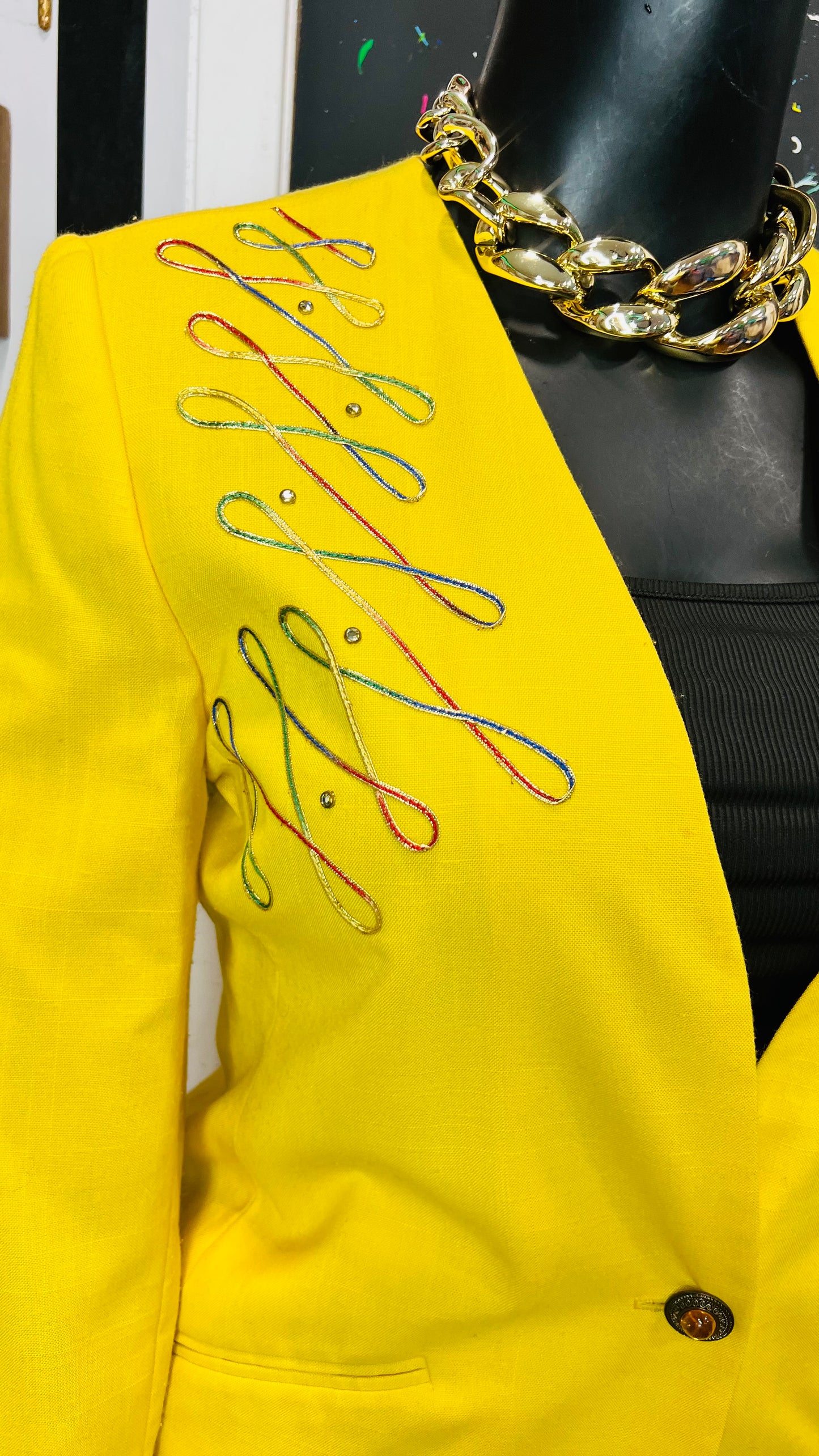 Vintage Yellow Jeweled Skirt Suit (12)