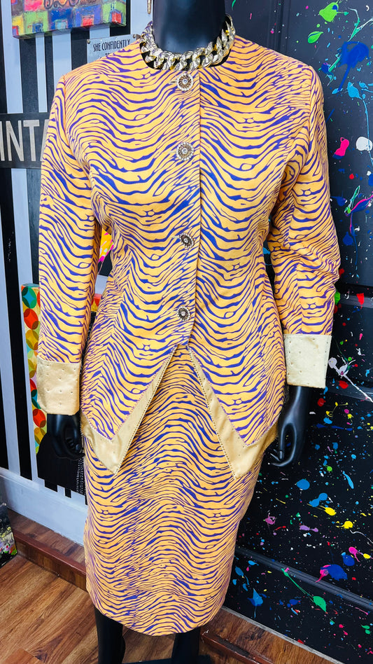 Vintage Tiger Striped Purple & Yellow Skirt Suit (18)