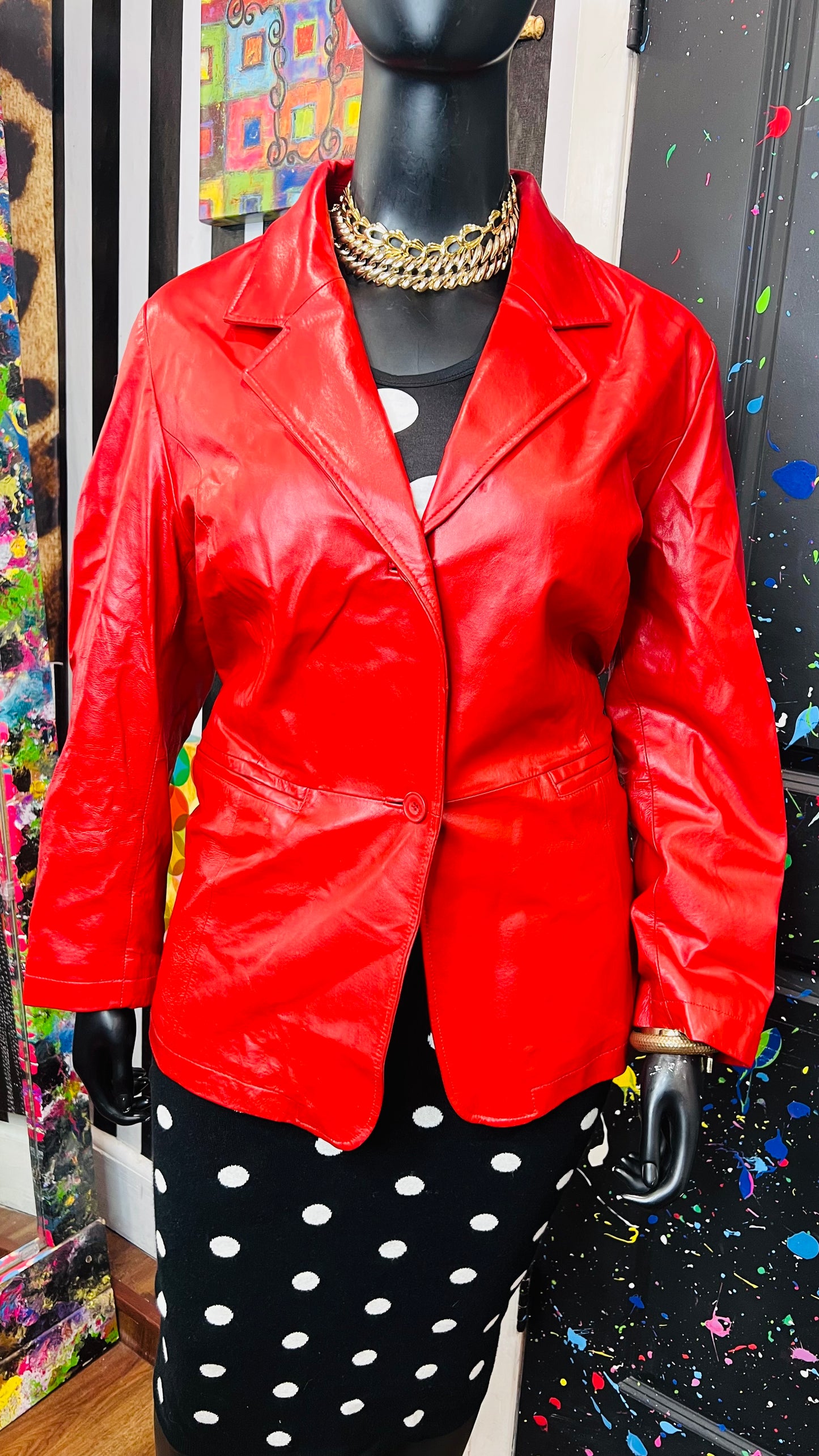 Vintage Genuine Leather Red Blazer (22)