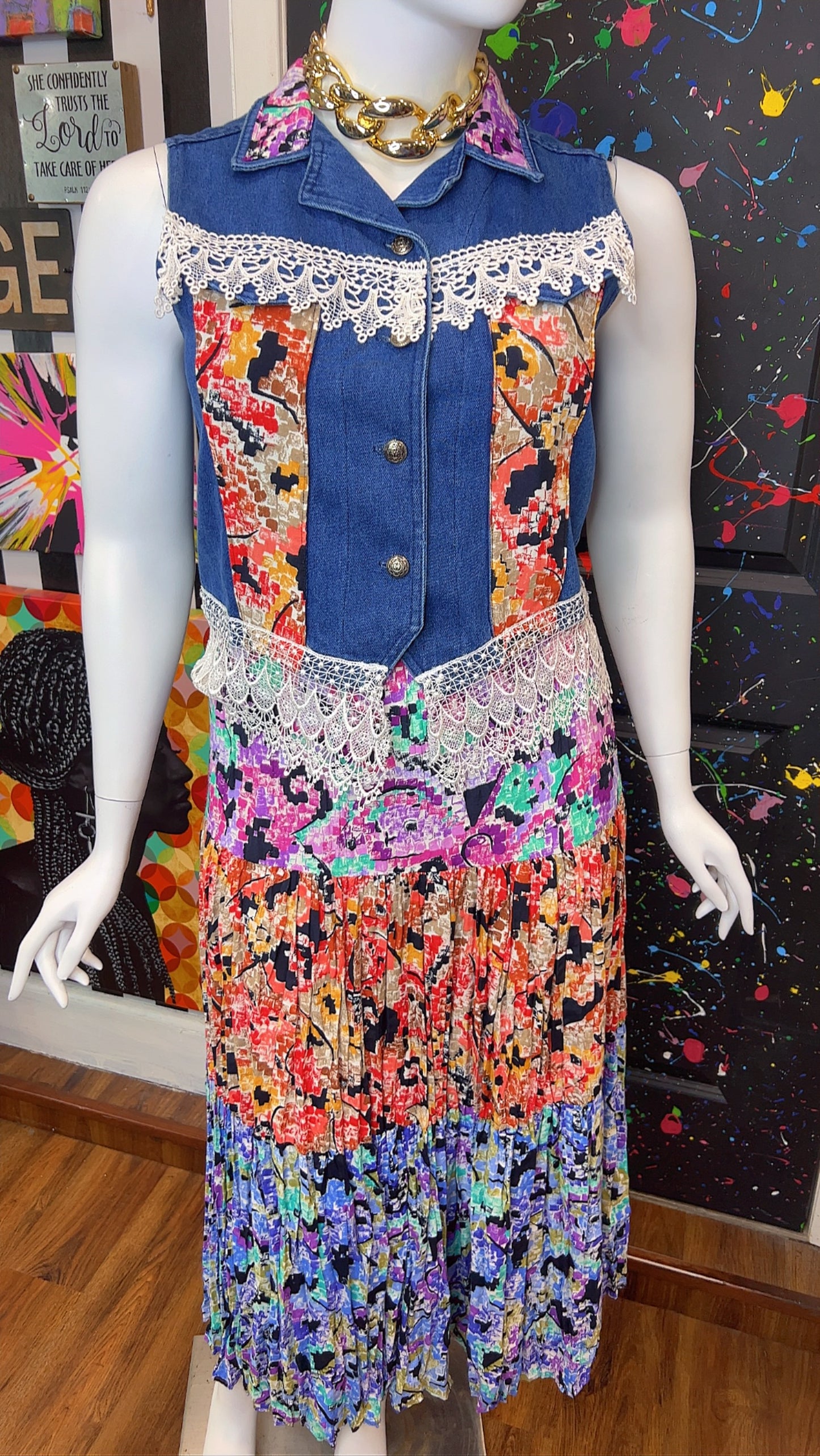 Vintage Denim Vest & Rayon Skirt (14)