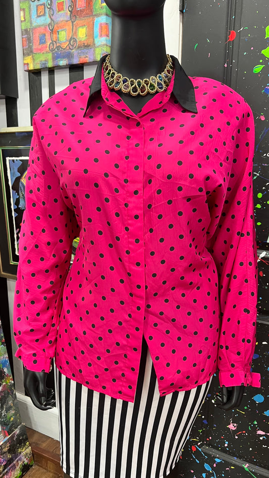 Vintage Pink & Black 80s Long Sleeve Blouse (22W)