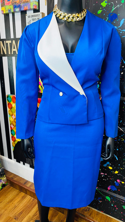 Vintage Color Block White & Blue Skirt Suit (18)