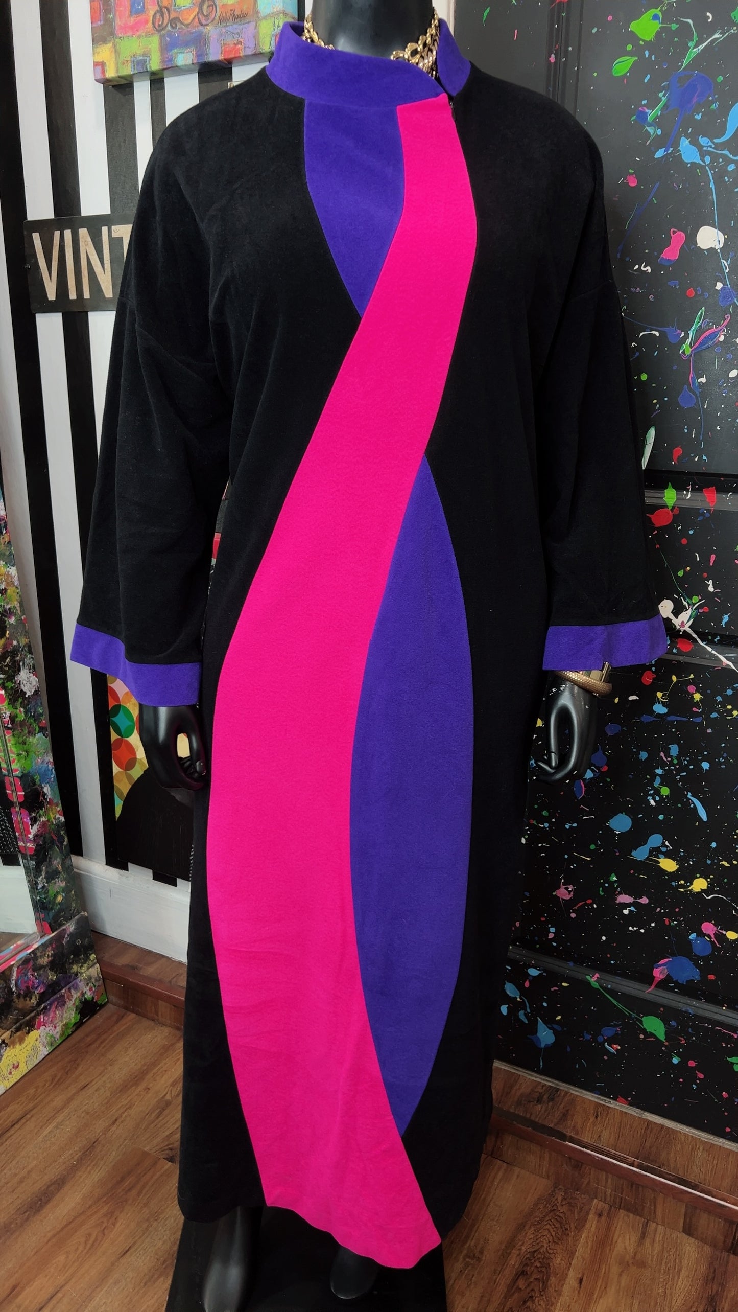 Vintage Black, Purple & Pink Night Gown Dress (22)