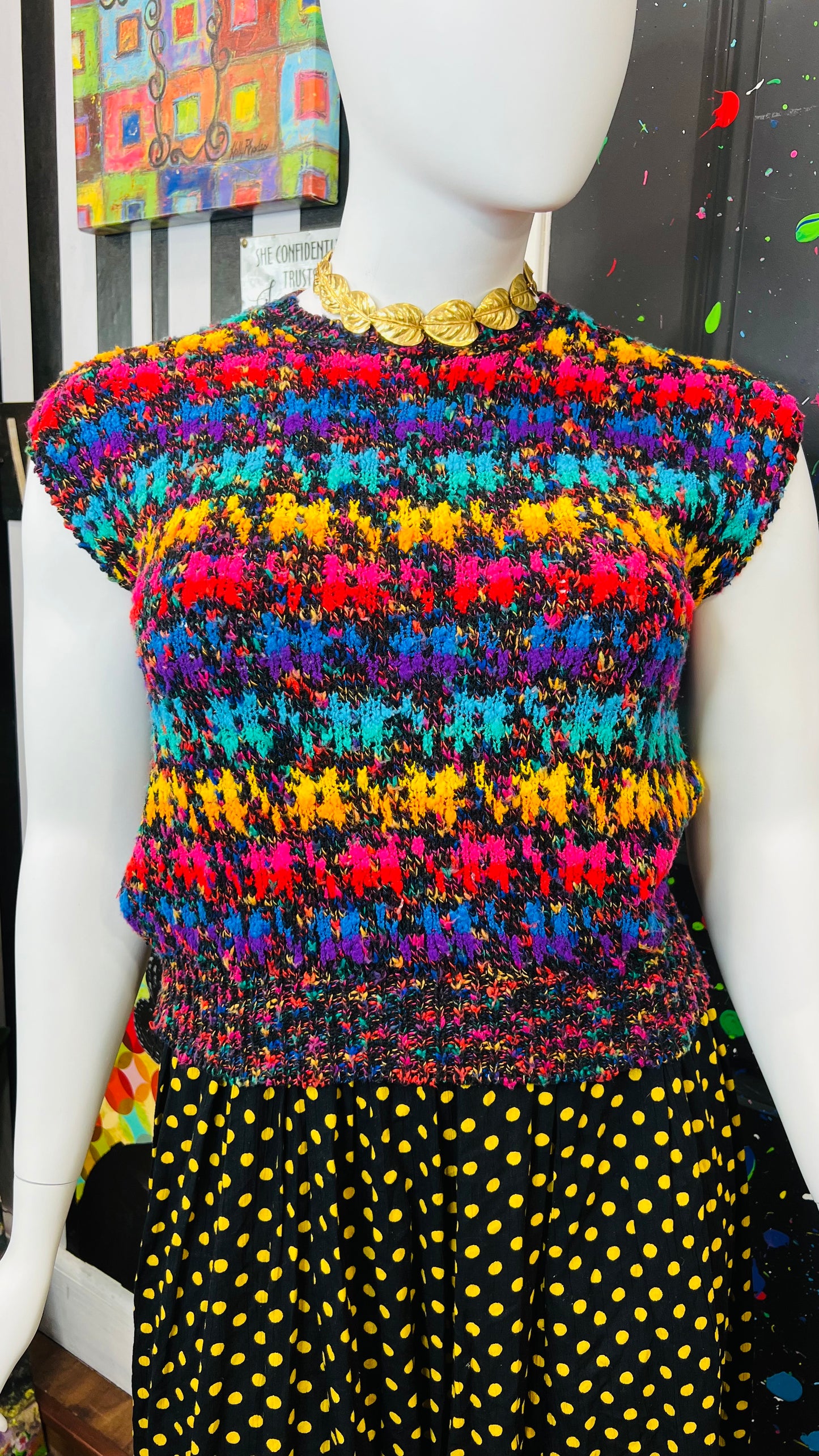 Vintage Colorful Knit Sweater Vest (14/16)