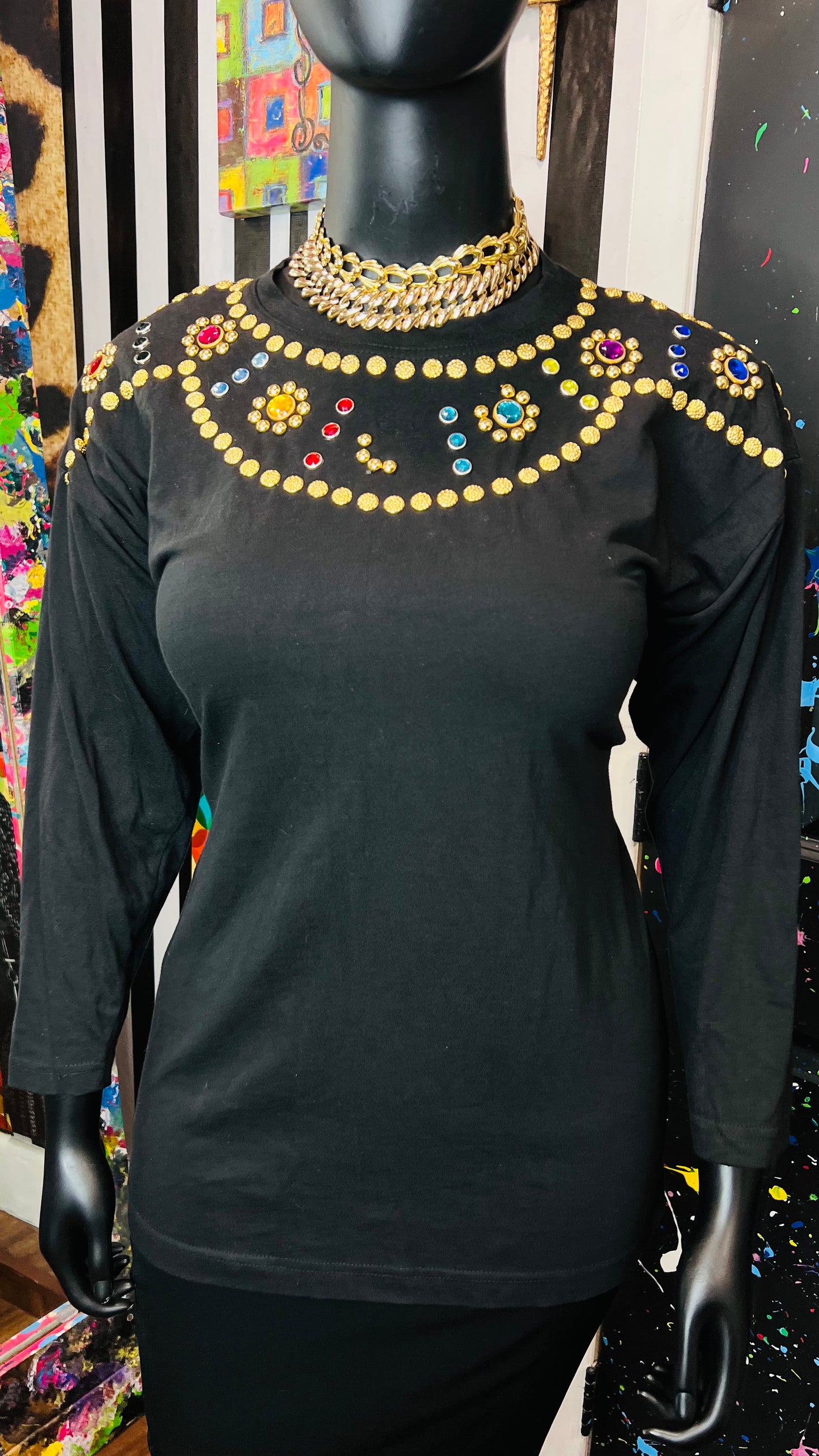 Vintage Jeweled Cotton Blouse (OS)