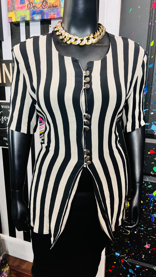 Vintage Beige & Black Striped Blouse (20)