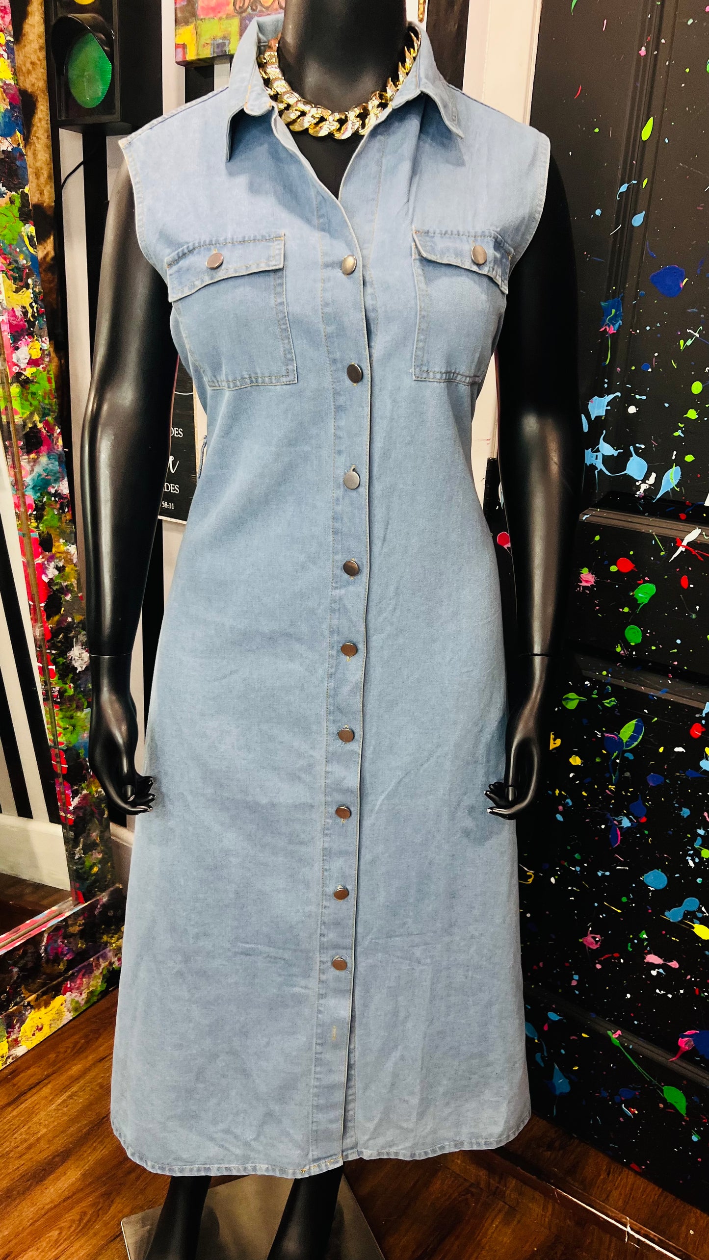Denim Button Down Front Dress