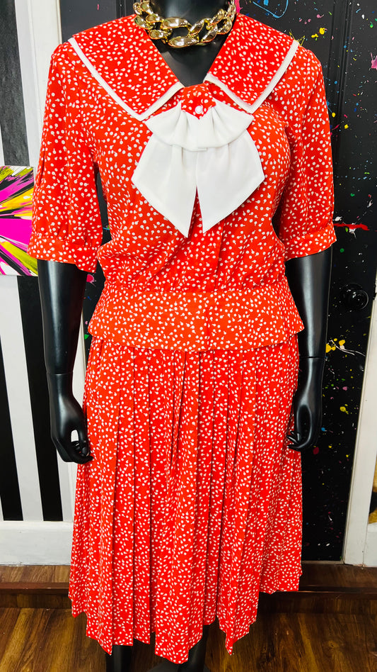 Vintage Orange & White Polka Dot Skirt Set (16)