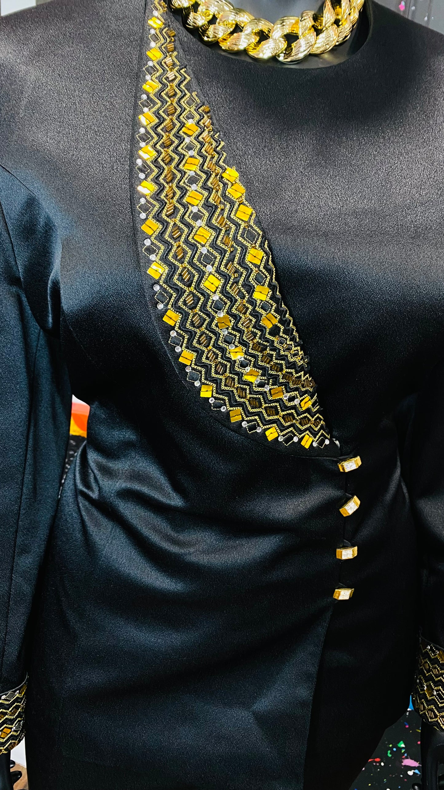 Vintage Couture Black & Gold Skirt Suit (20)