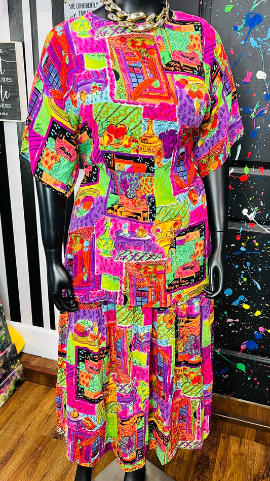 Vintage Rayon Carole Little Skirt Set (14) -Oversized *KC