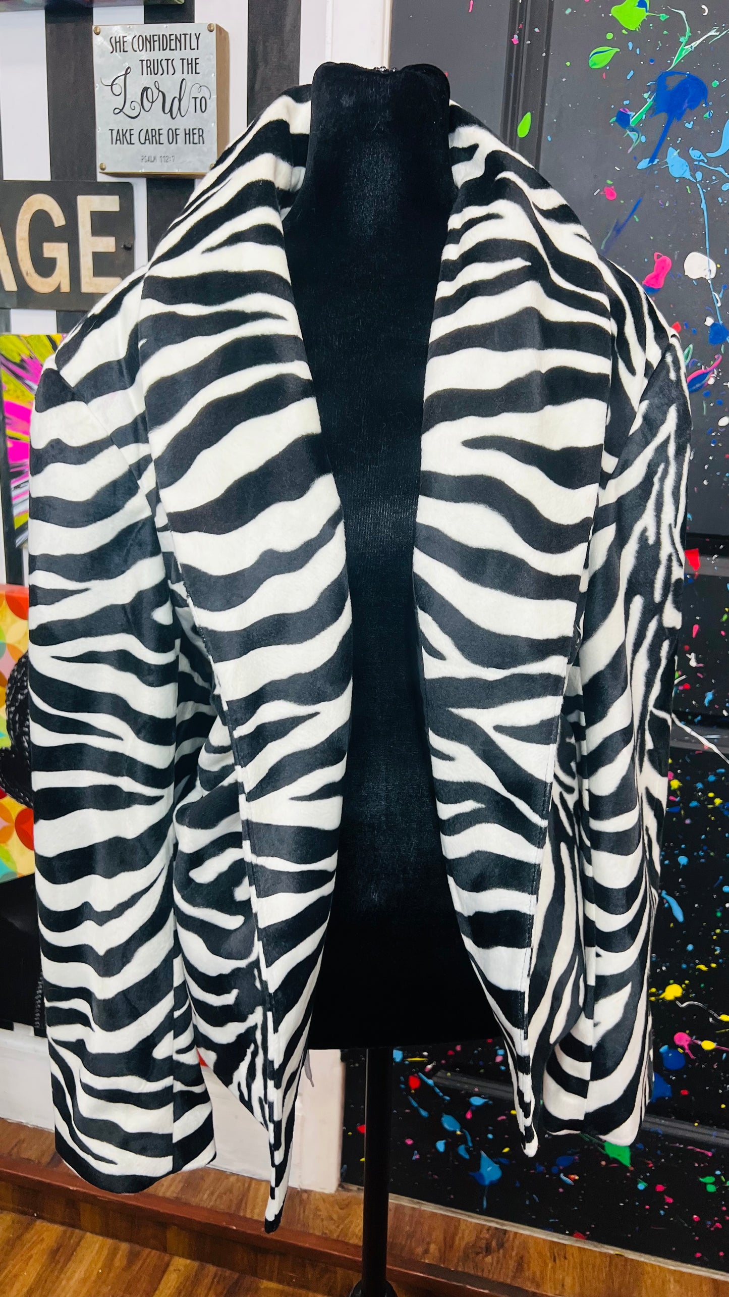 Vintage Open Zebra Faux Fur Blazer (24W)