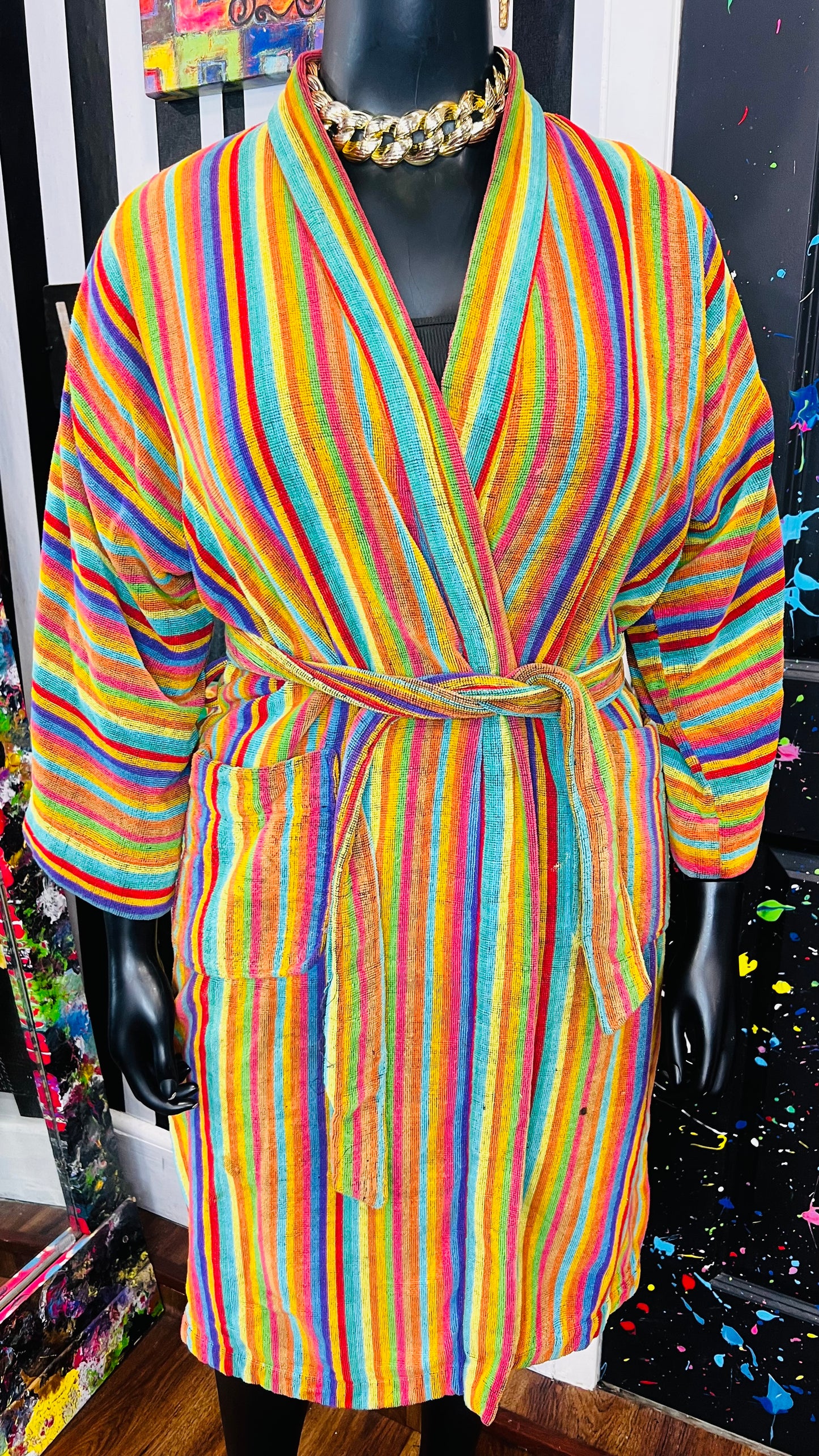 Vintage Rainbow Striped Robe (16)