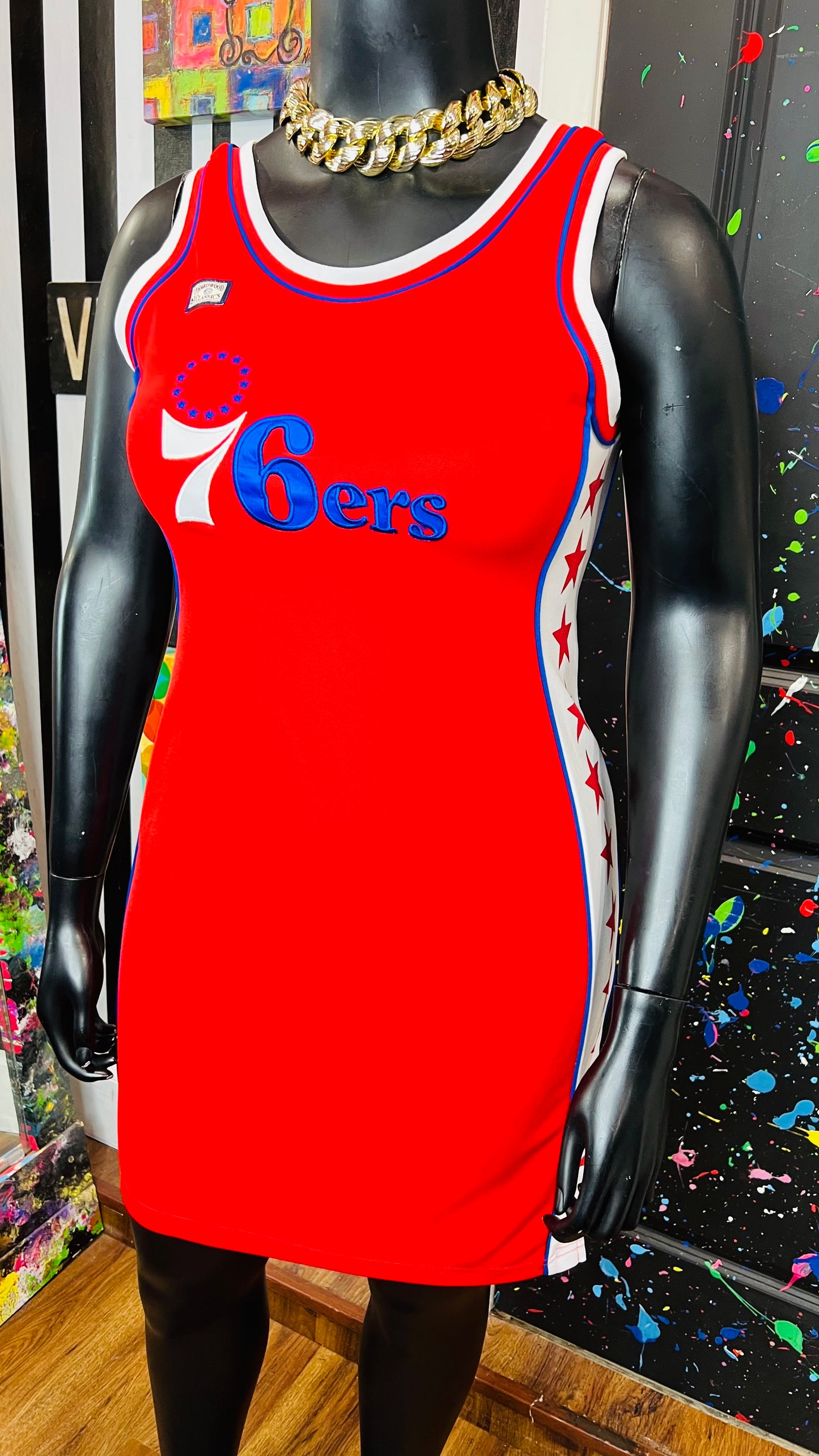Plus Size Vintage Y2K Philadelphia 76ers Hardwood Classics Official Jersey Dress (12)