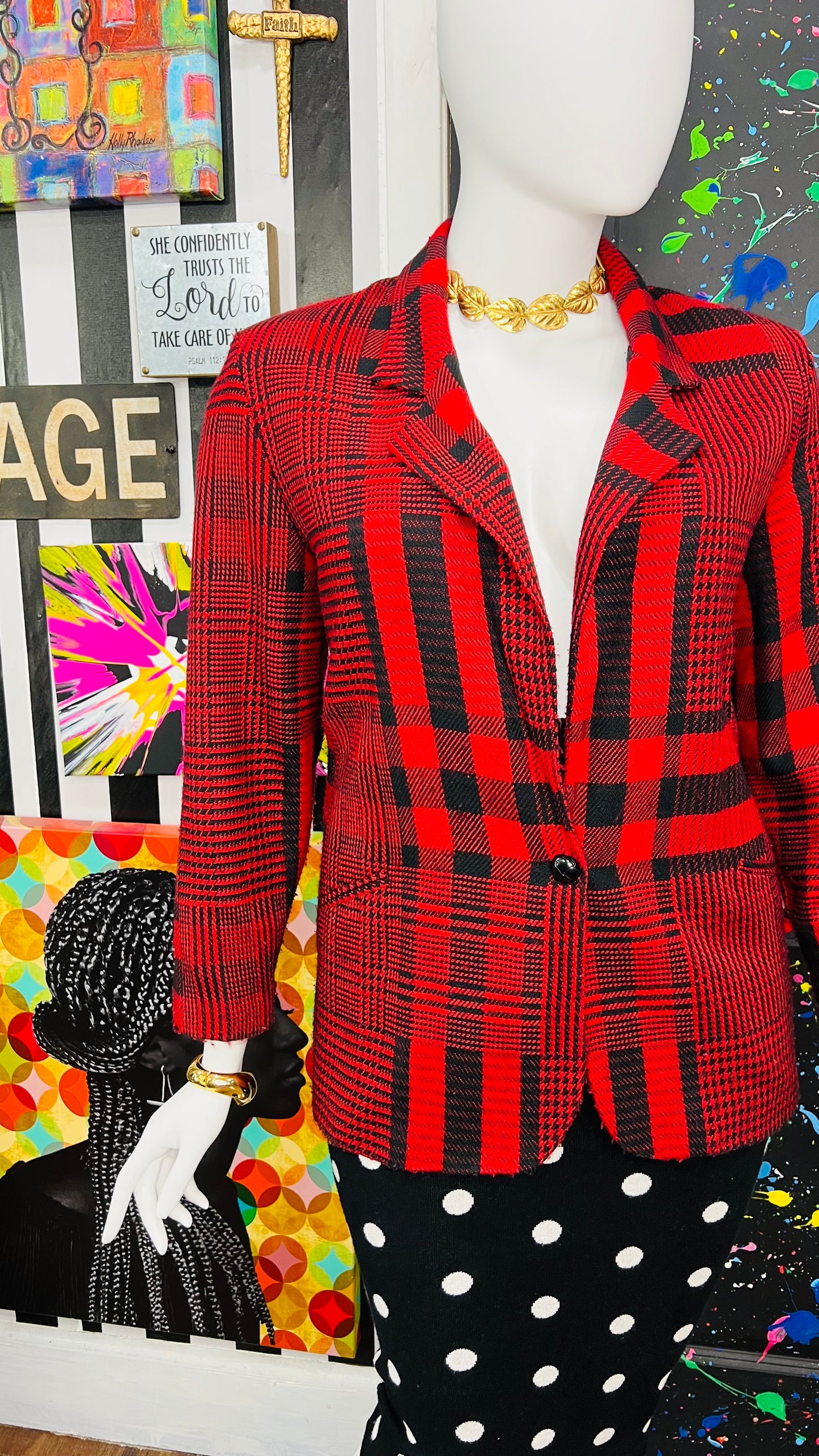 Vintage Red & Black Striped Blazer (16)