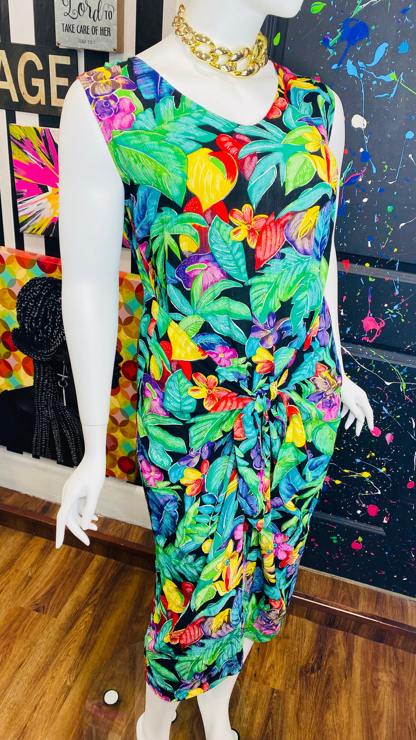 Vintage Rayon Tropical Dress (16/18)