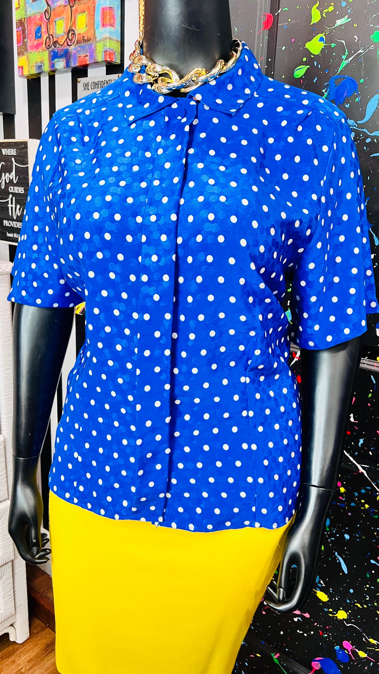 Vintage Blue & White Leslie Fay Blouse (16)