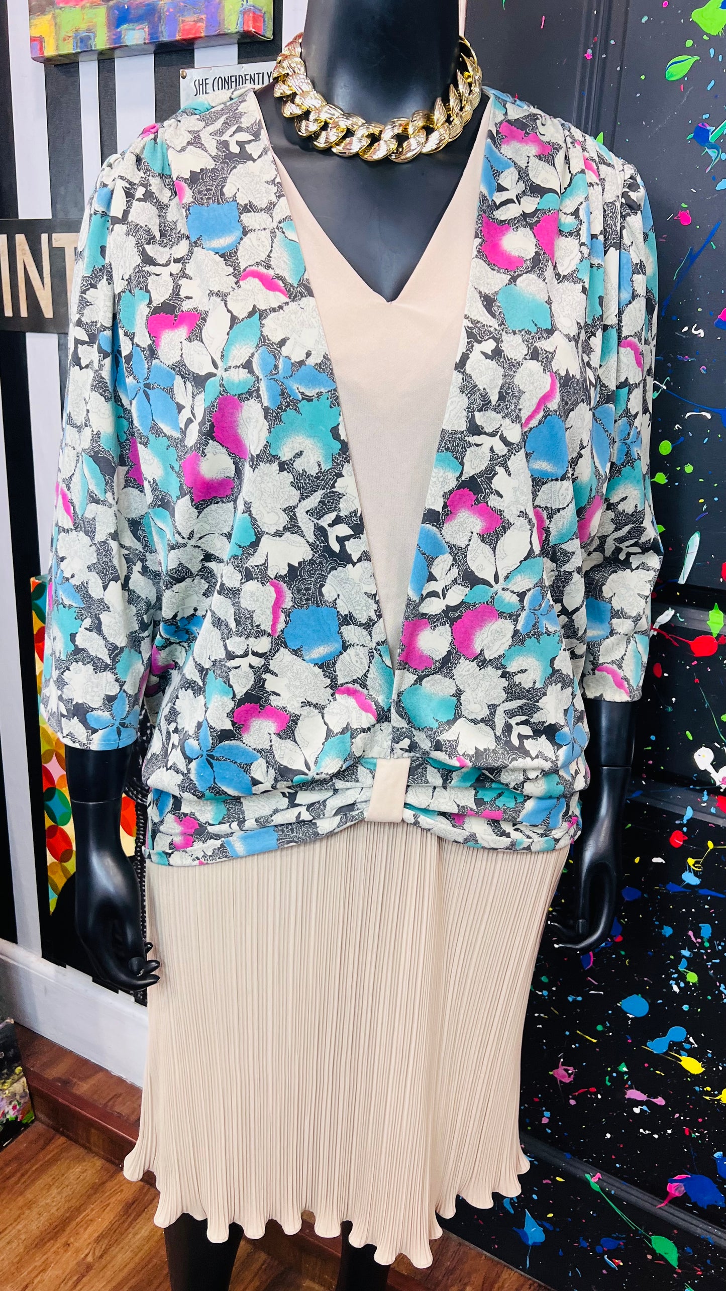 Vintage Tan & Floral Dress (22)