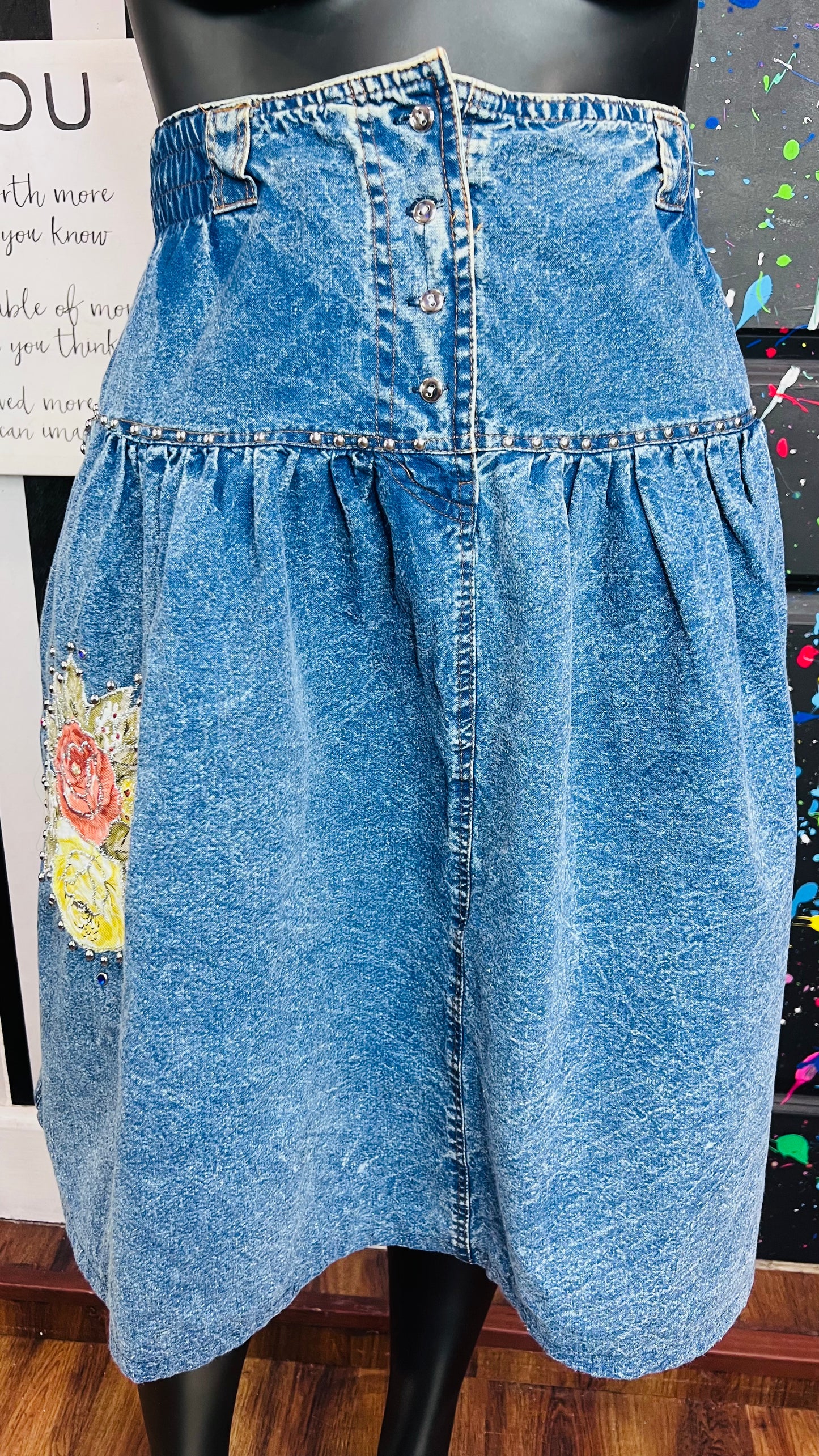 Vintage Denim High Waisted Stone Washed Skirt (20)
