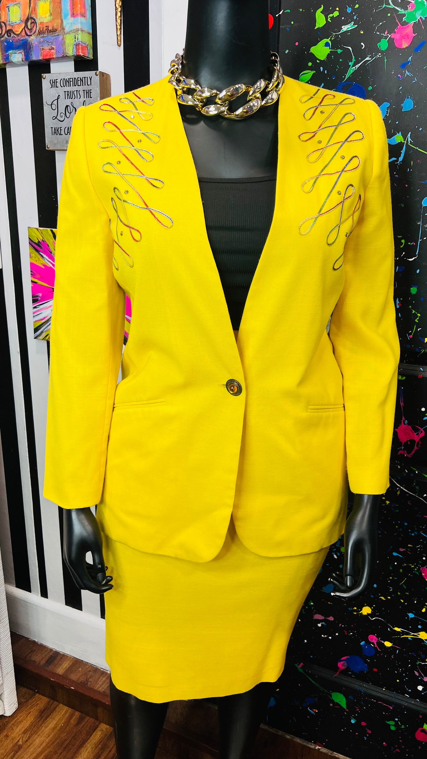 Vintage Yellow Jeweled Skirt Suit (12)