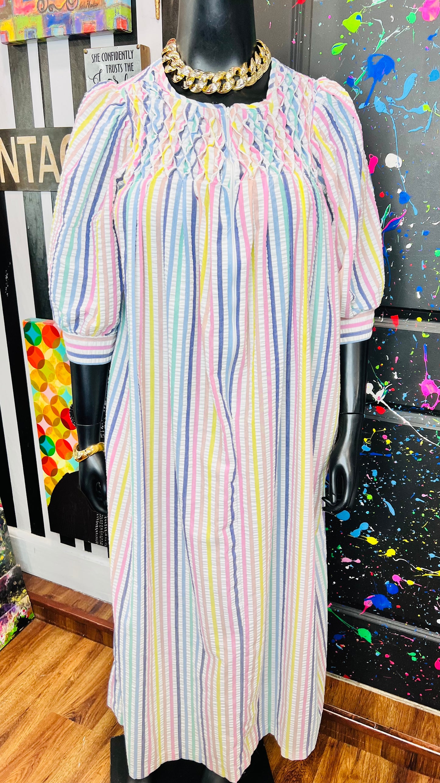 Vintage Striped Pastel Night 70’s Gown (12/14)