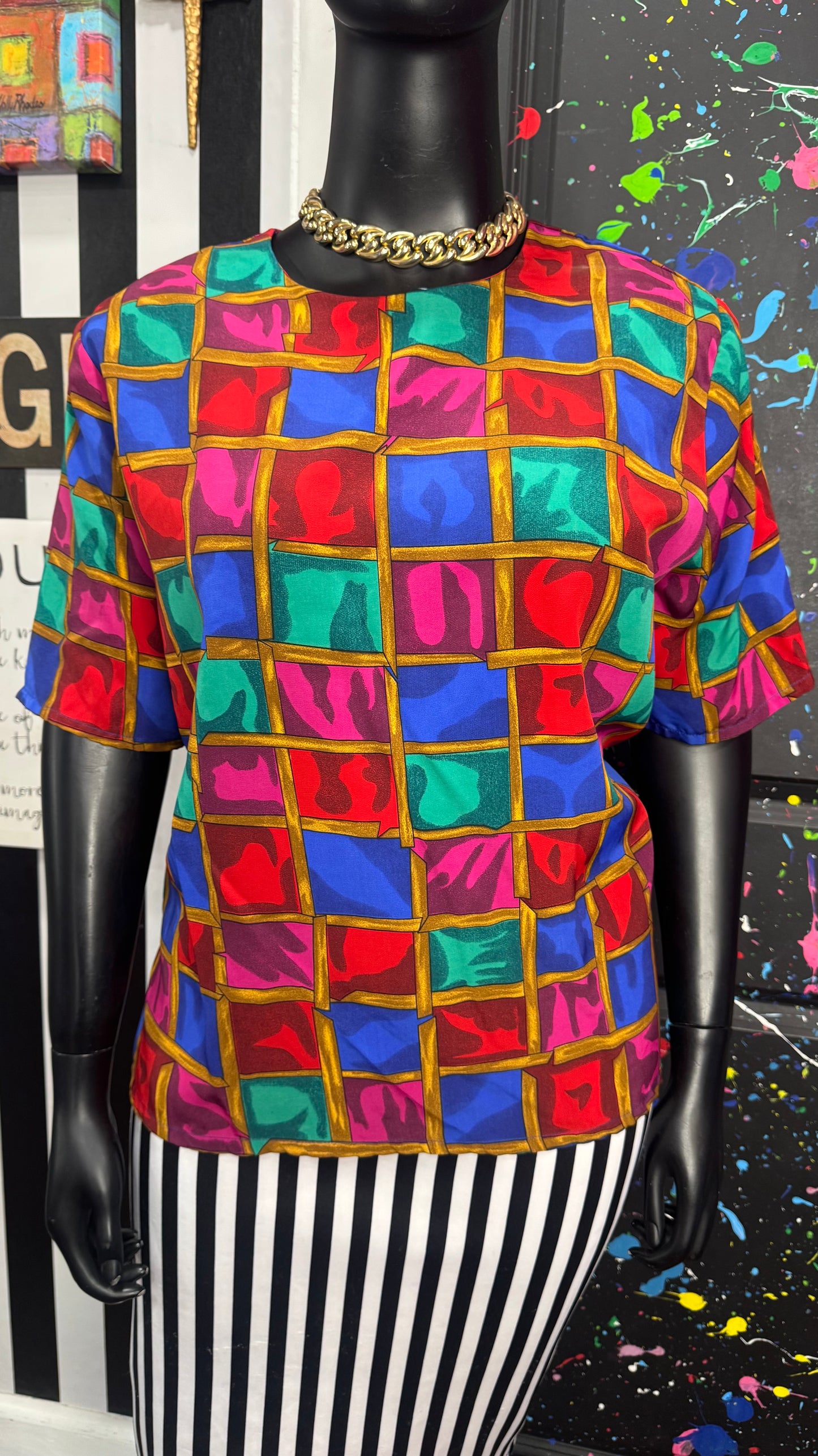 Vintage Abstract Squares Blouse (22)