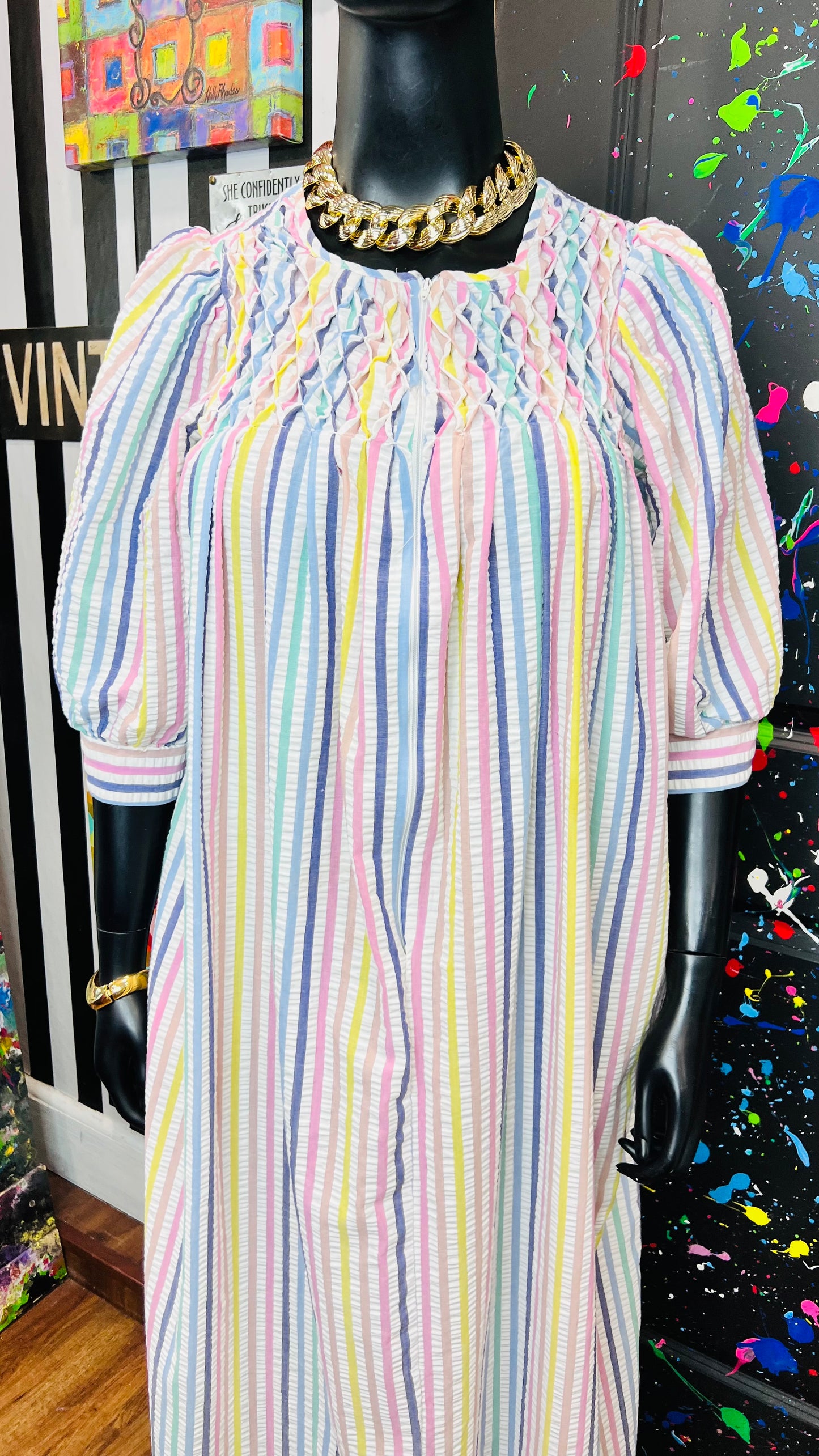 Vintage Striped Pastel Night 70’s Gown (12/14)