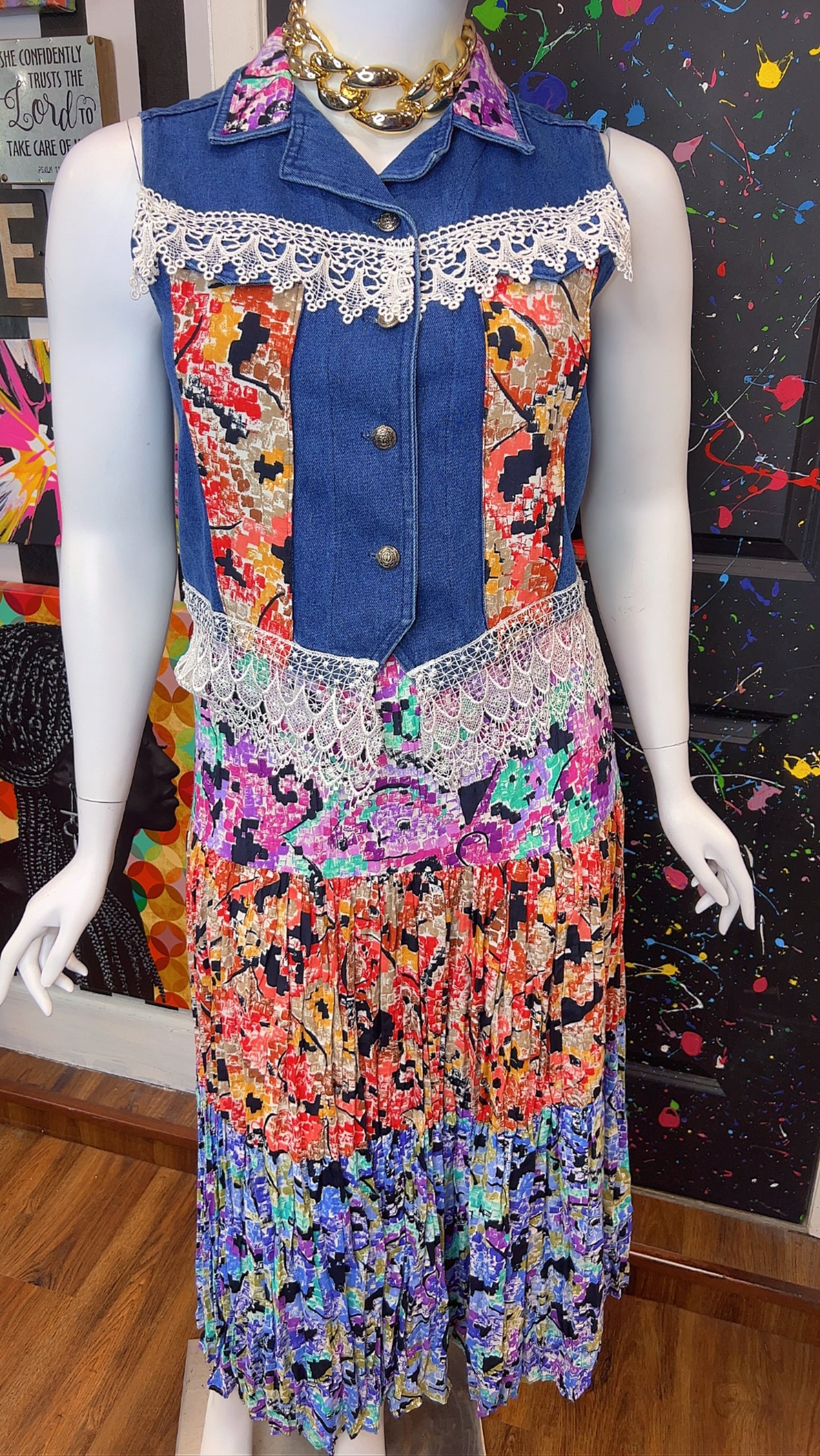 Vintage Denim Vest & Rayon Skirt (14)