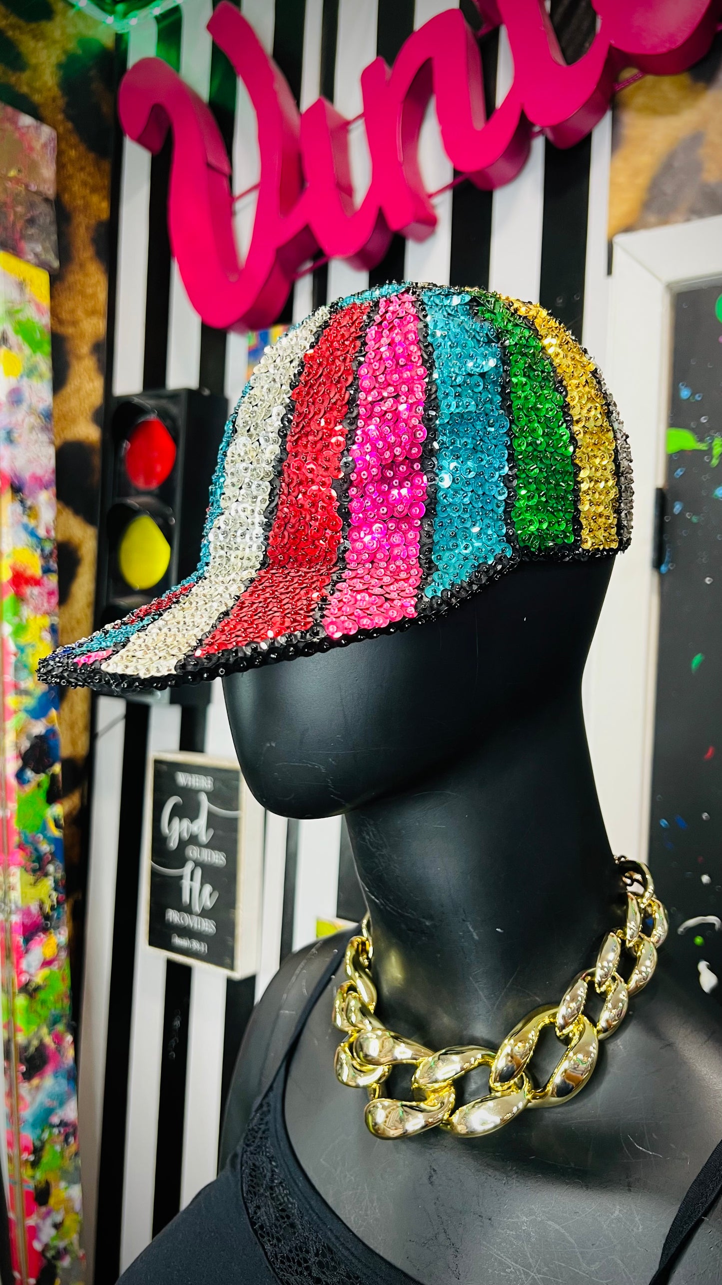 Vintage Rainbow Sequin Cap