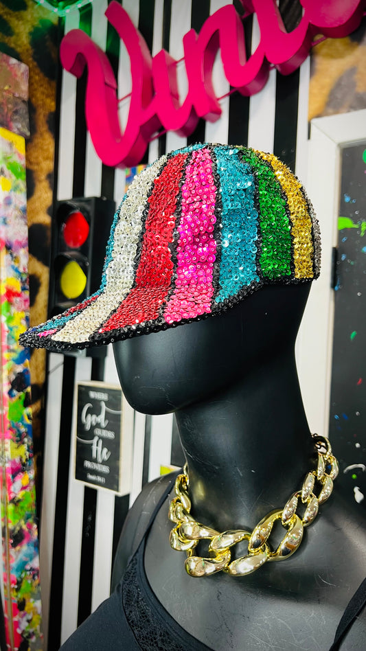 Vintage Rainbow Sequin Cap