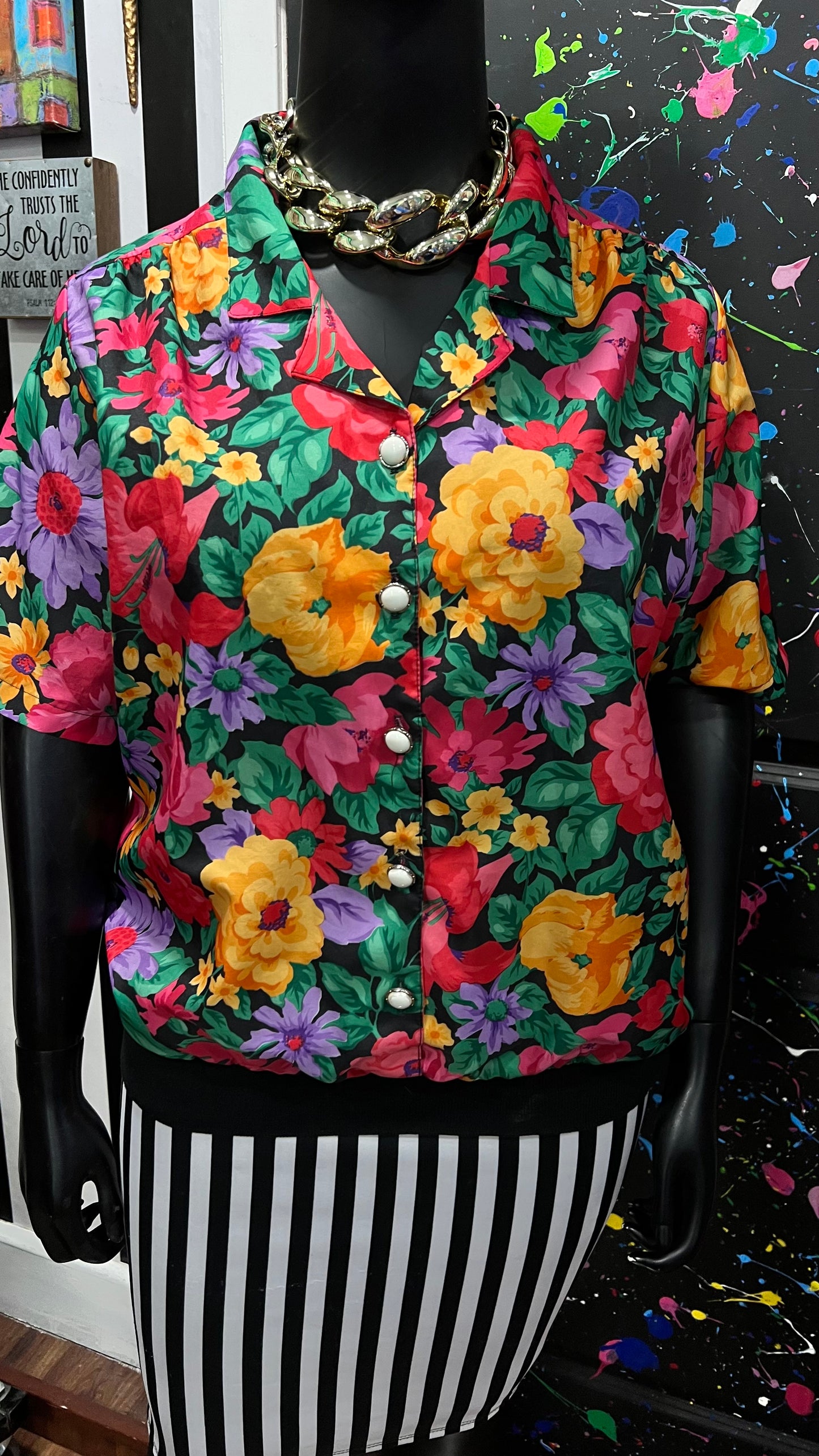 Vintage Floral Elastic Waist Blouse (20) *KC