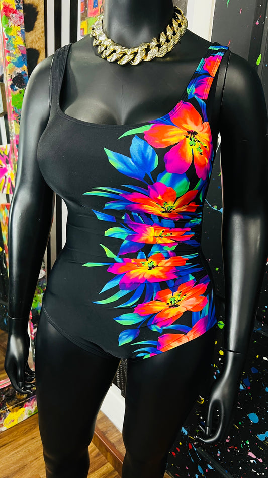 Vintage Floral Neon & Black Swimsuit (12)