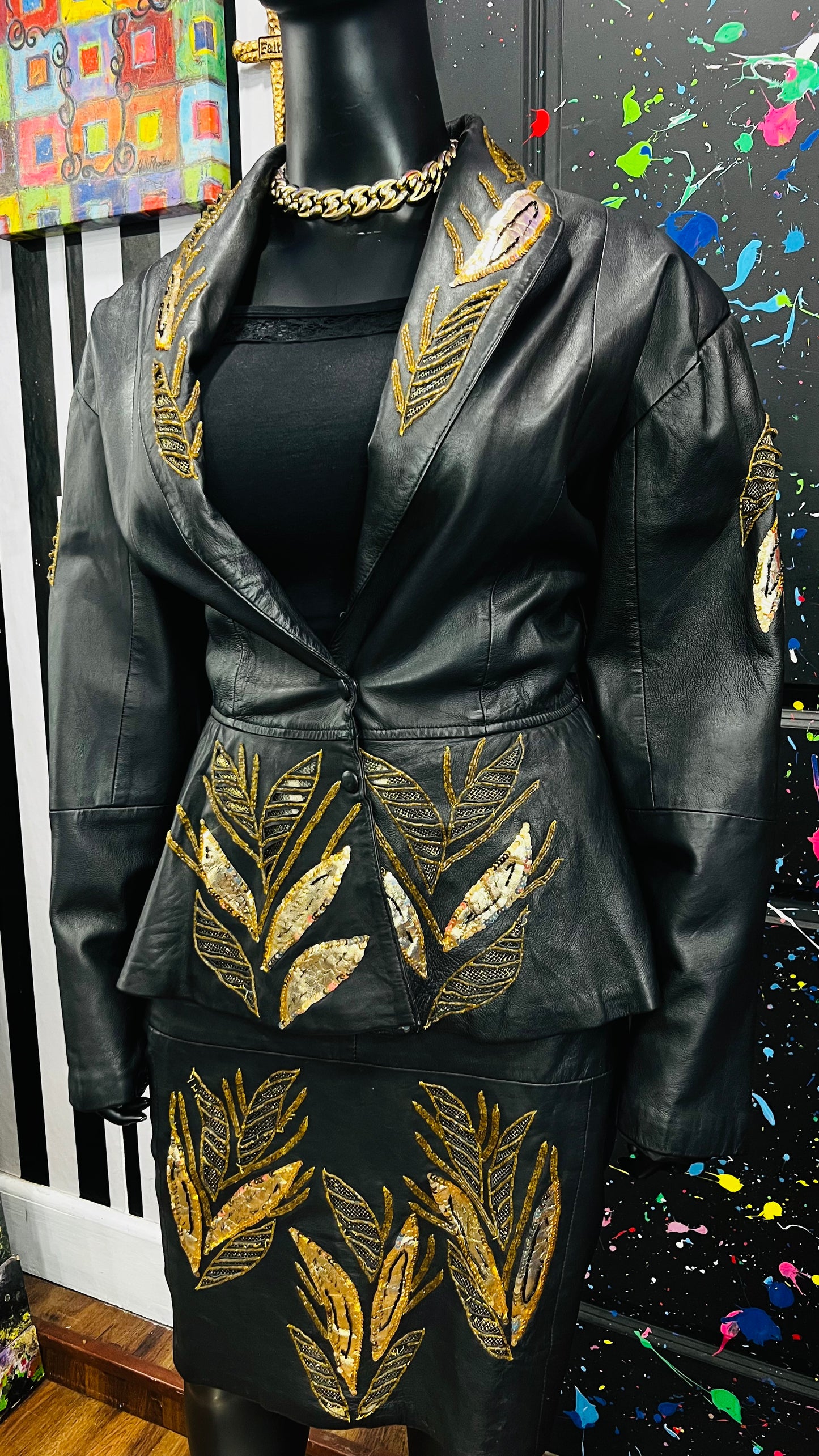 Vintage Genuine Leather & Sequin Skirt Suit (24)