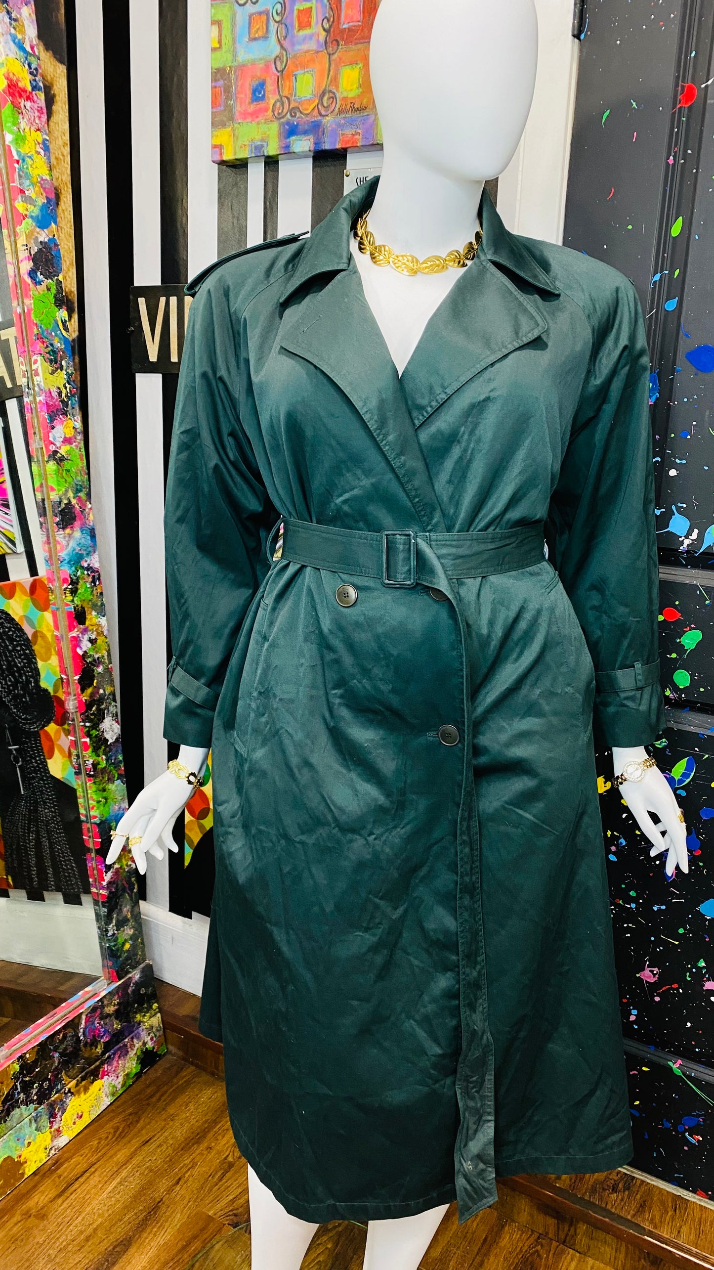 Vintage Hunter Green Trench Coat (16)