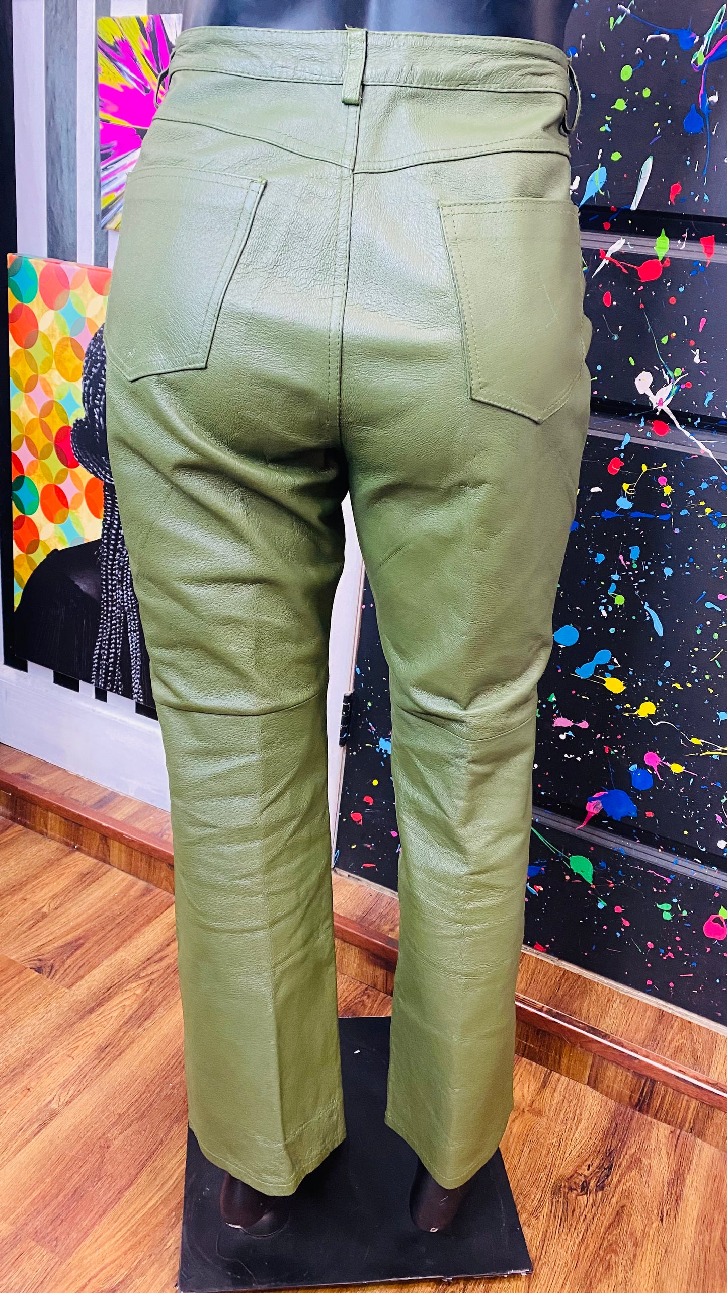 Vintage Green Genuine Leather Pants (16)