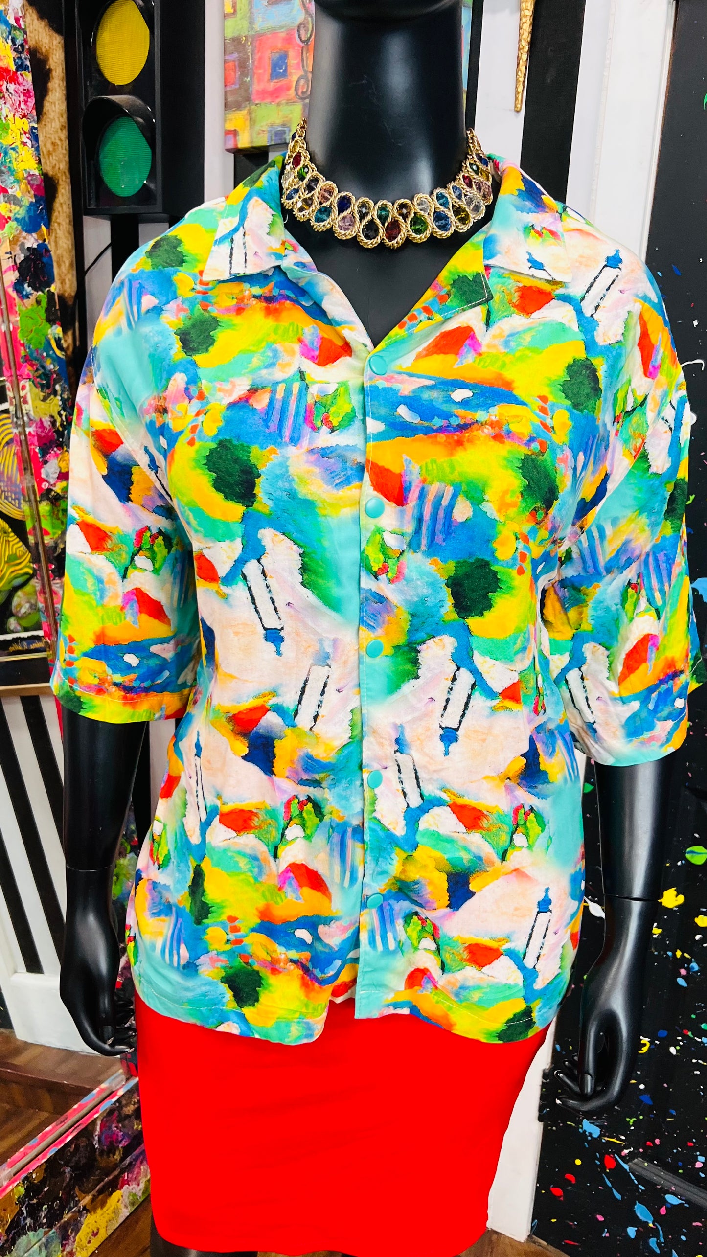 Watercolor Abstract Rayon Blouse (24)