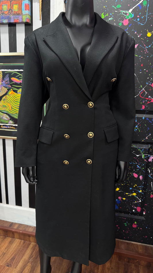 Vintage Black Blazer Dress w/ Gold Lion Buttons (20W)