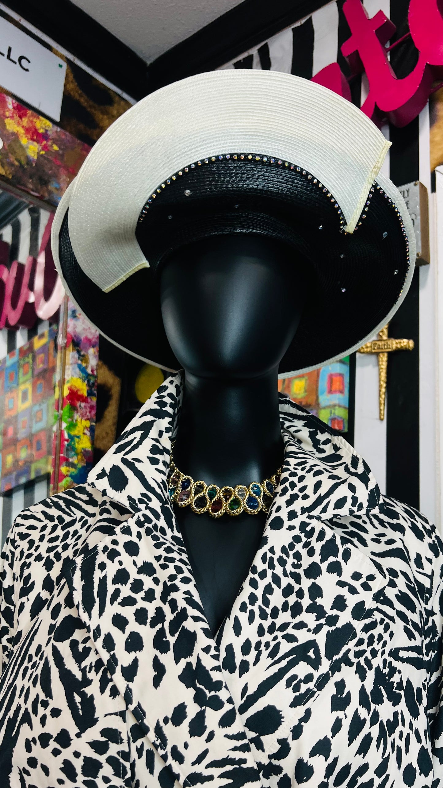 Vintage Black & White Jewel Hat