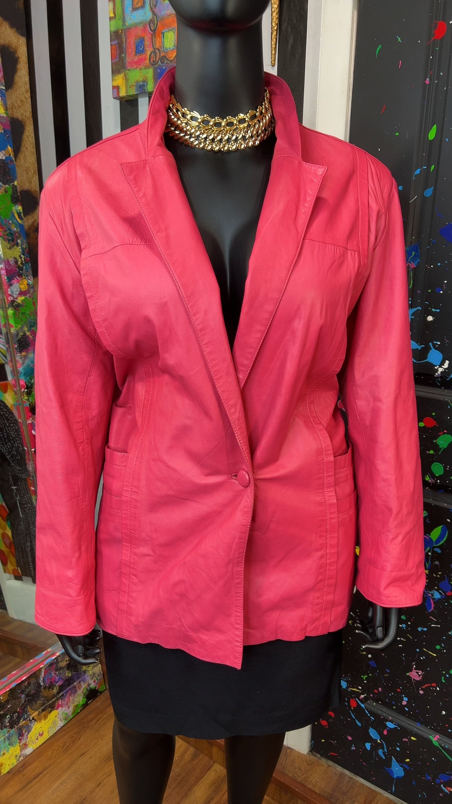 Vintage Genuine Leather Pink Blazer Coat (18)