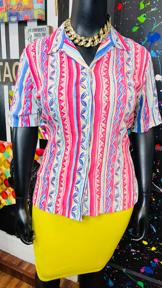 Vintage Rayon Tribal Print Pastel Blouse (14)