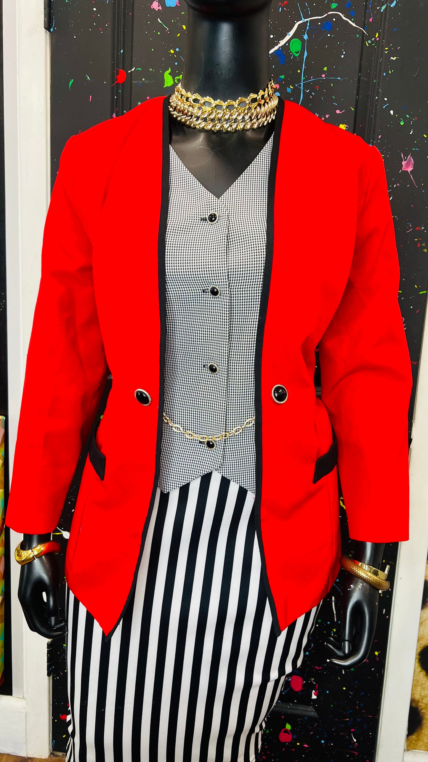 Vintage Red & Black Houndstooth Blazer (18W)