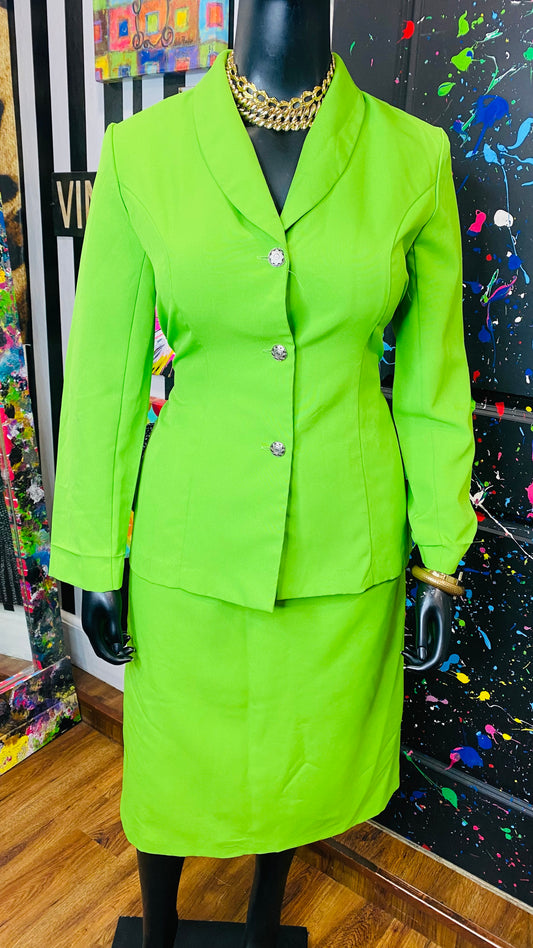 Vintage Bright Green Pleated Skirt Set (16)