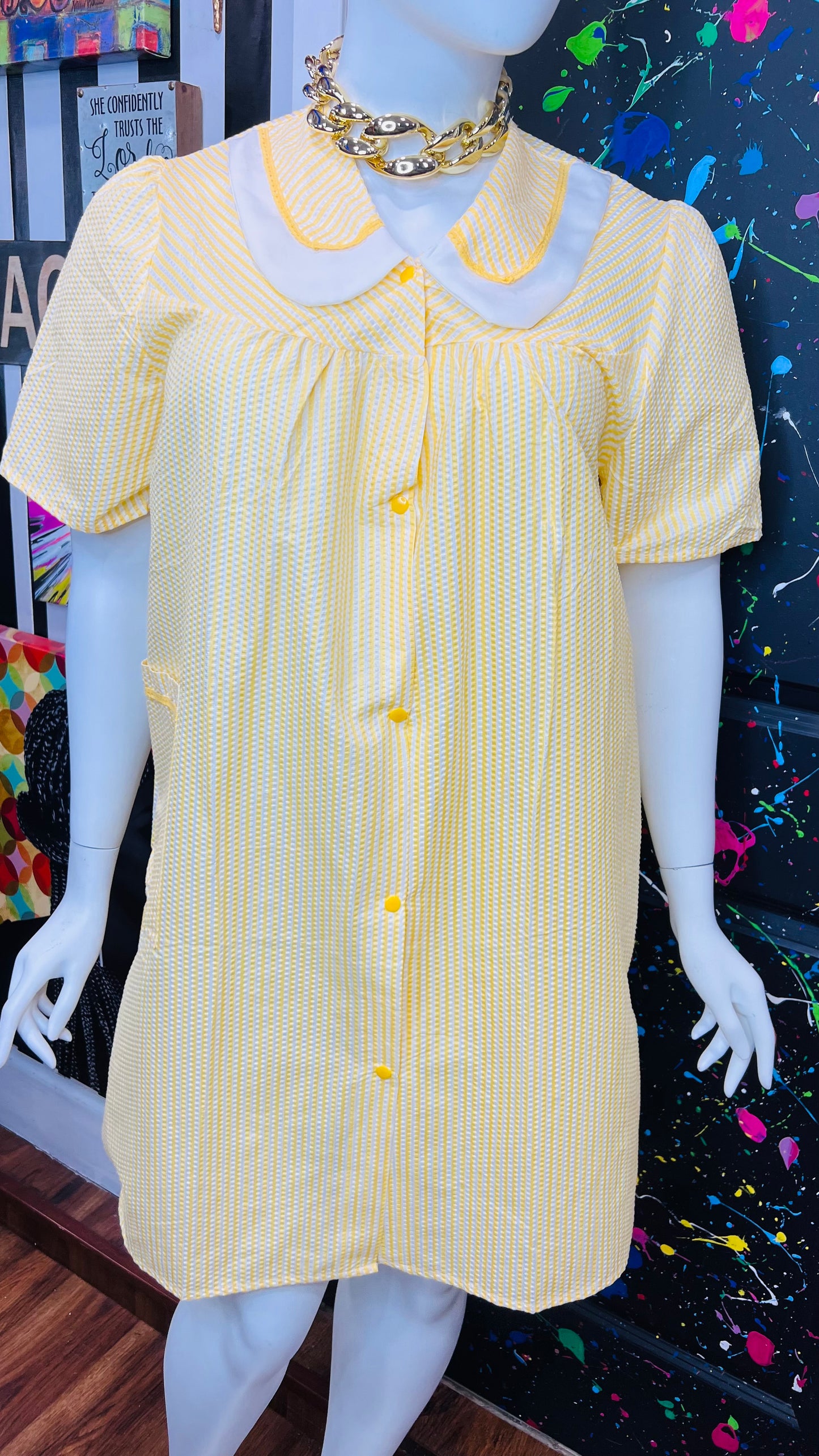 Vintage Yellow & White Striped Night Gown- Dead Stock New w/Tags (14)