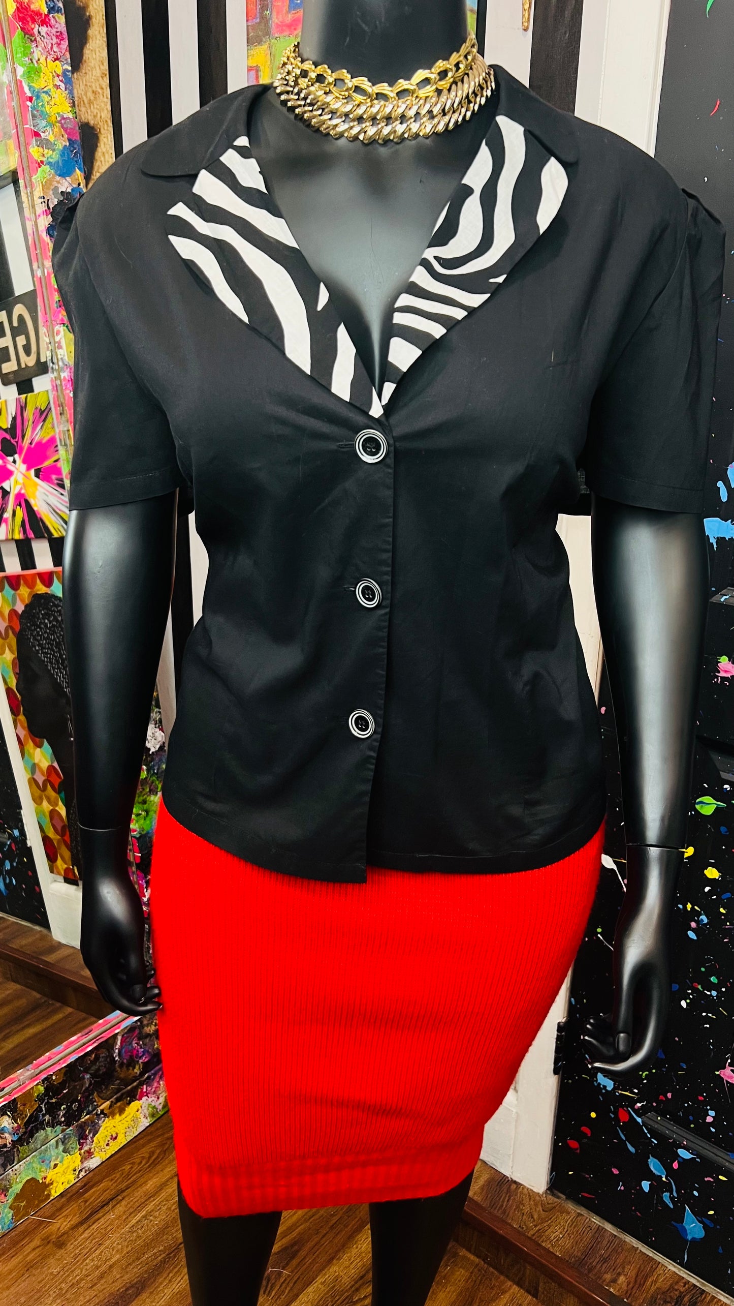 Vintage Zebra & Black Blazer Blouse (24W)