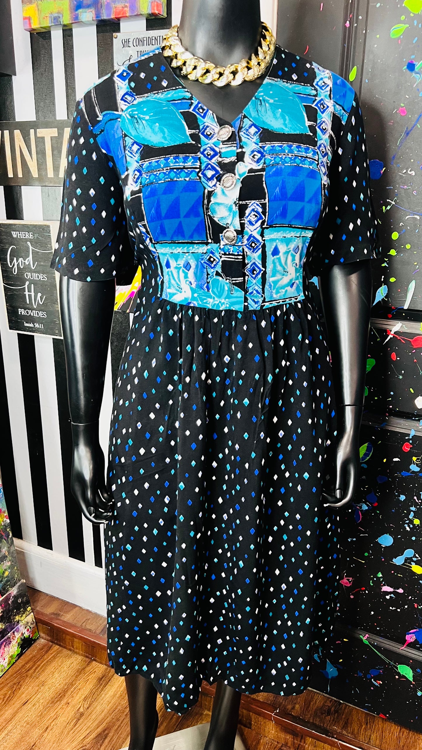 Vintage Rayon Abstract Print Dress (20)