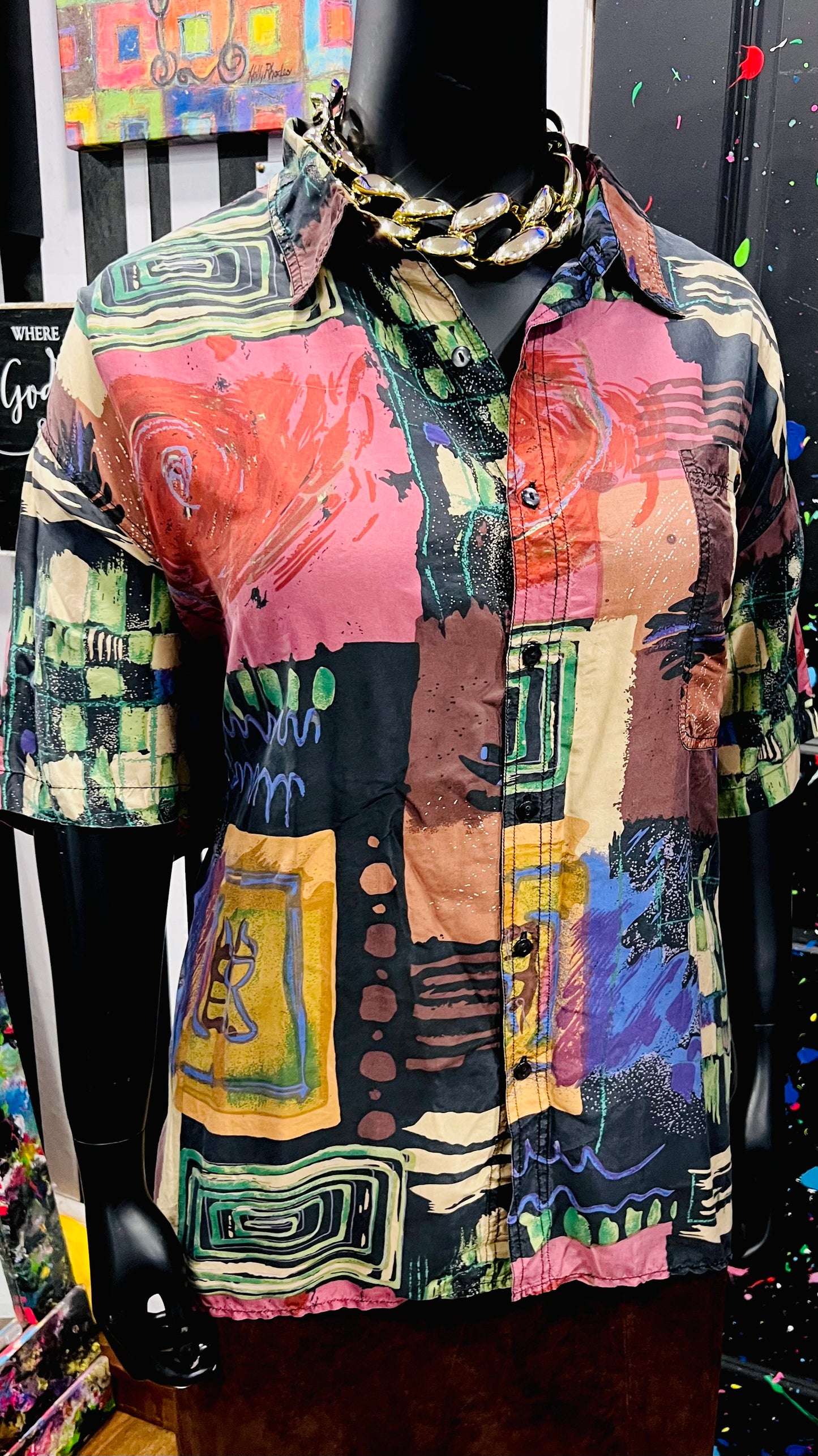 Vintage Abstract Silk Blouse (24/26)