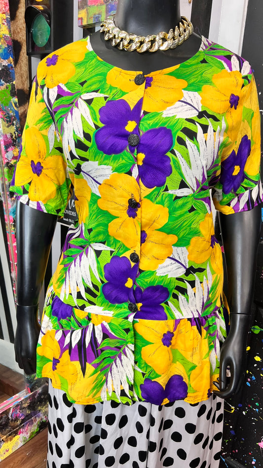 Vintage Yellow & Purple Rayon Blouse (18)