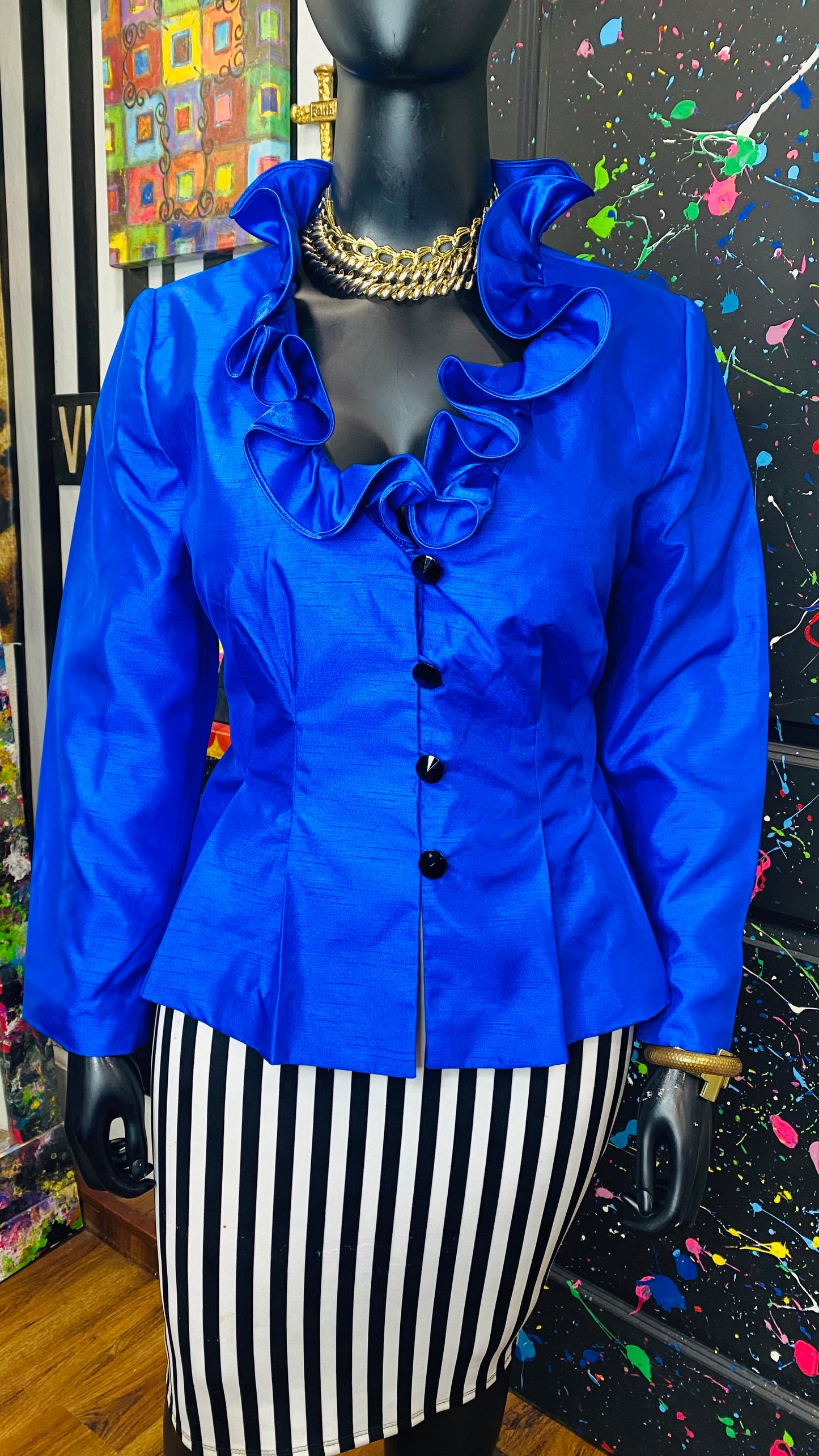 Vintage Exaggerated Bold Blue Blazer (16W)