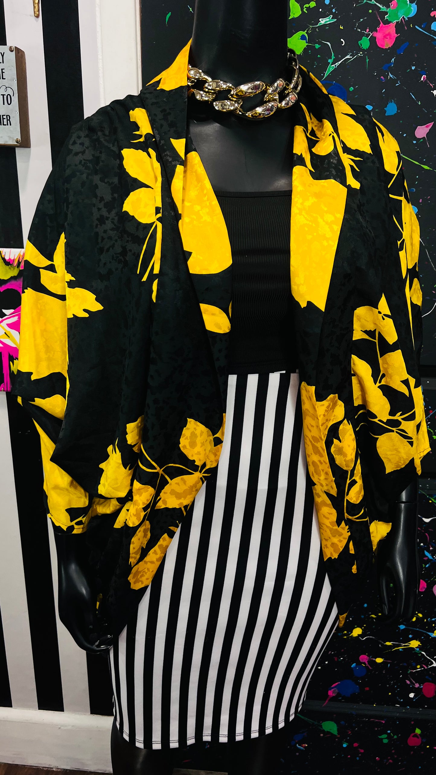 Vintage Polyester Black & Yellow Duster (OS)