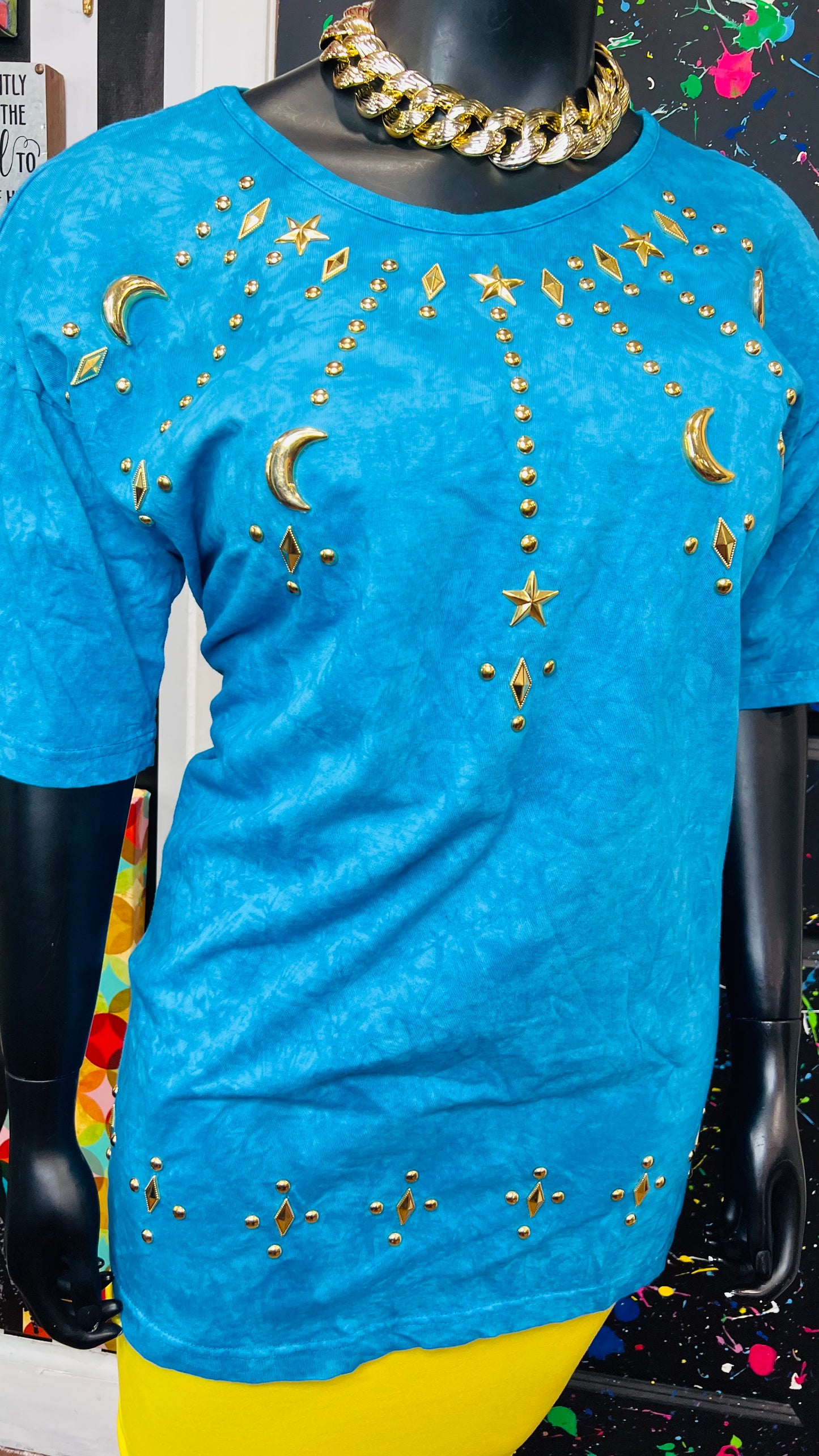 Vintage Blue Cotton Studded Blouse (18/20)