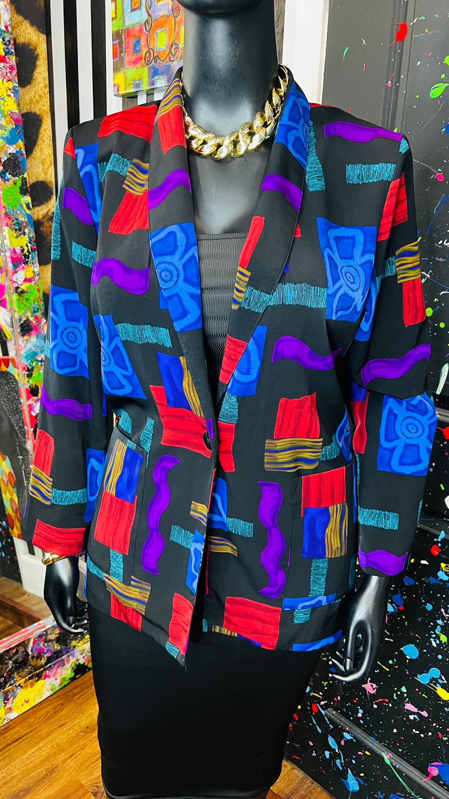 Vintge Vibrant Print Blazer (14)